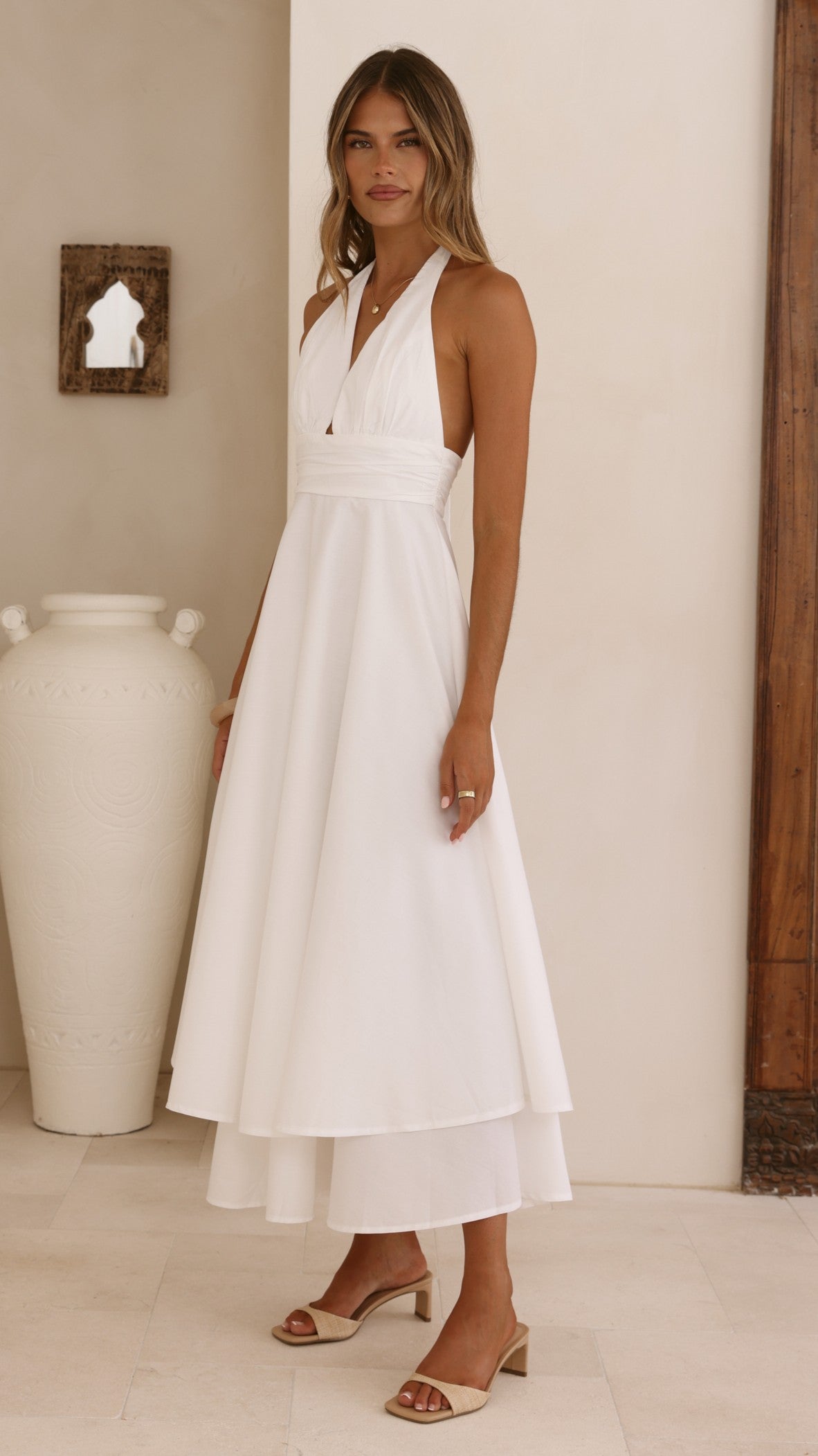 Kathy Halter Neck Maxi Dress - White - Billy J