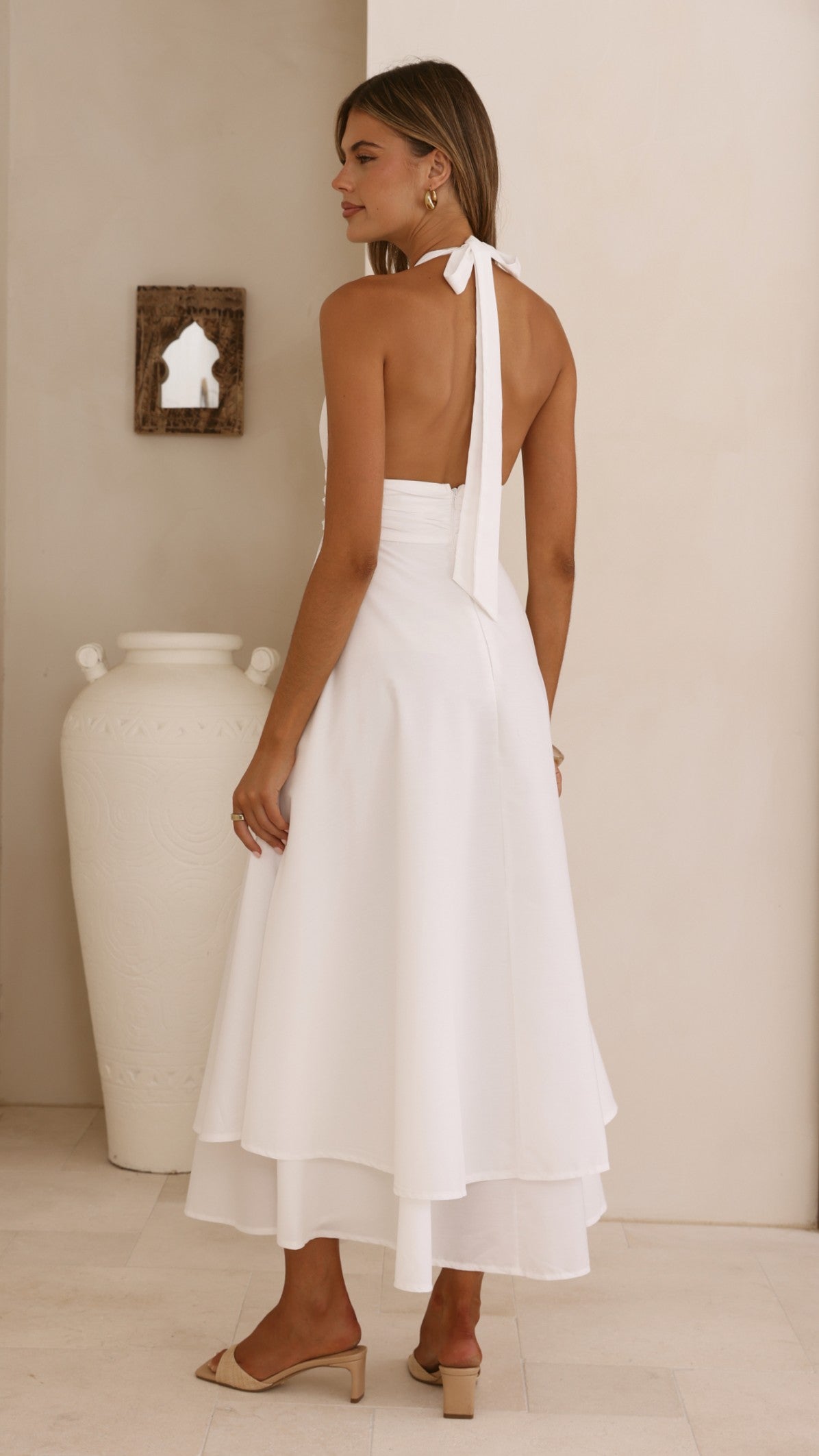 Kathy Halter Neck Maxi Dress - White - Billy J