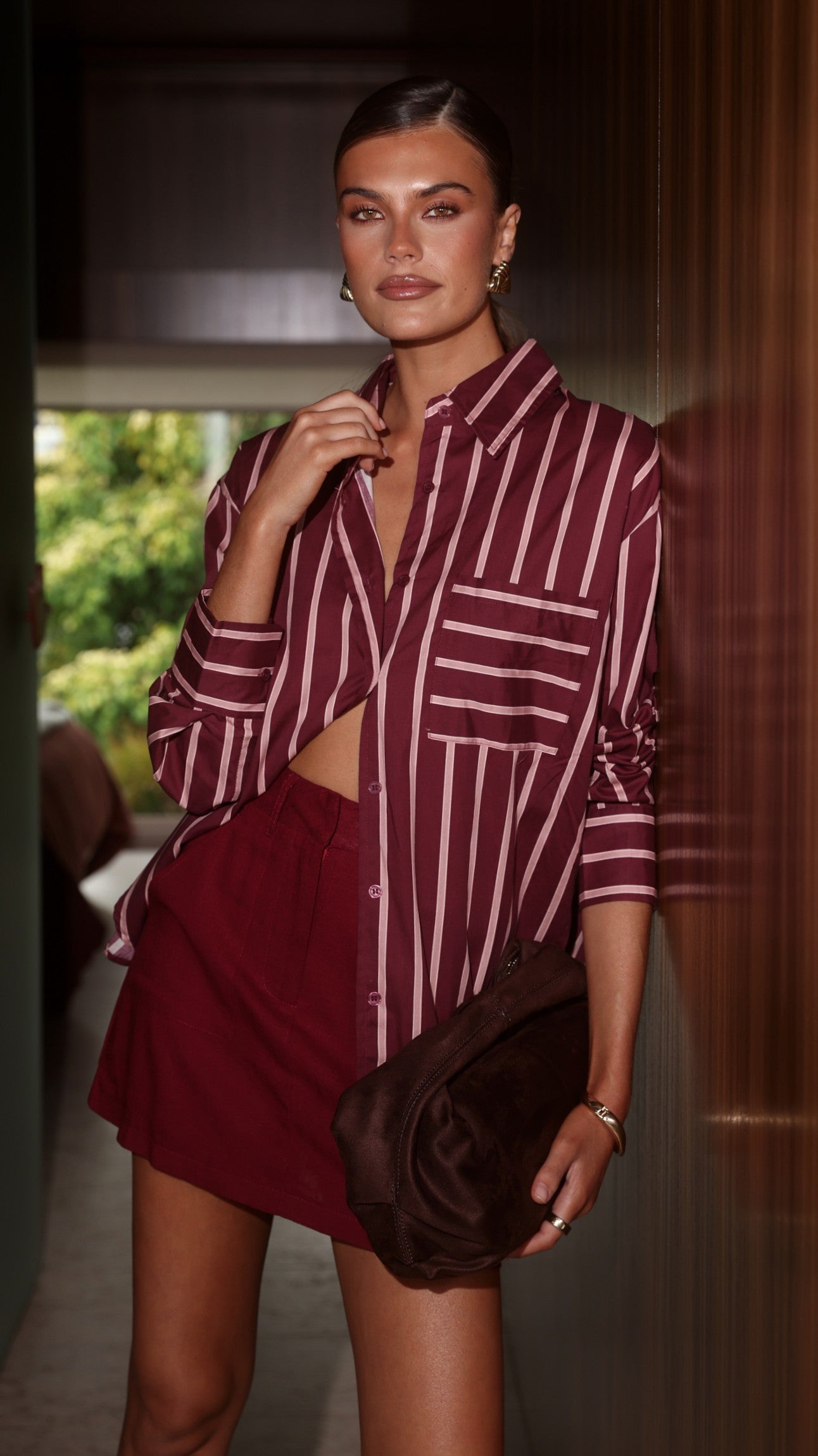 Nina Button Up Shirt - Merlot Stripe - Billy J