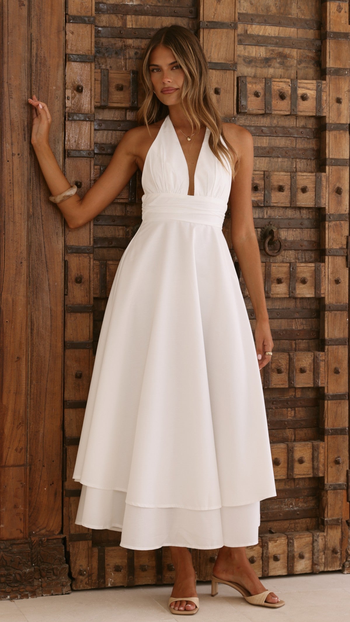 Kathy Halter Neck Maxi Dress - White - Billy J