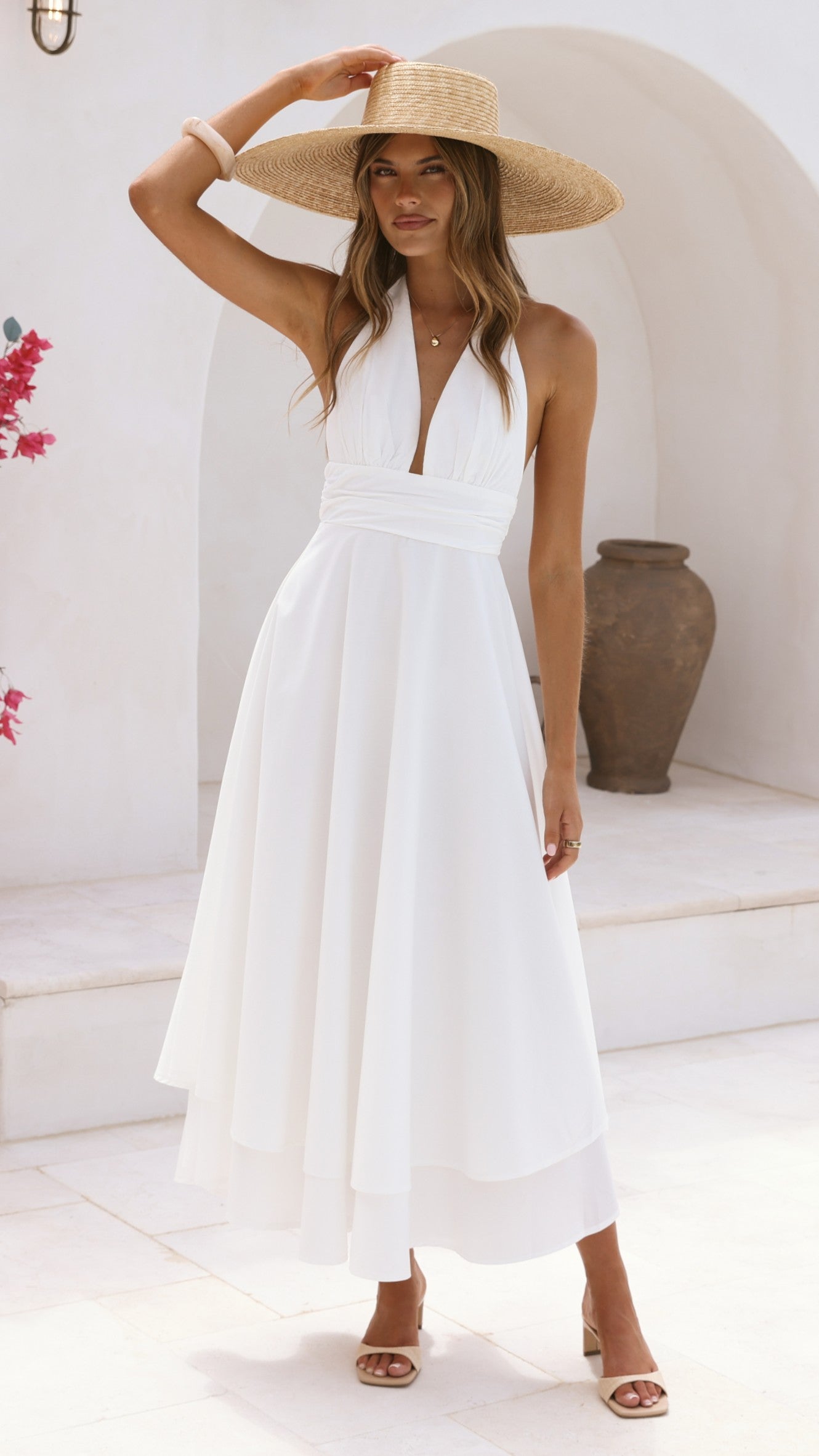 Kathy Halter Neck Maxi Dress - White - Billy J