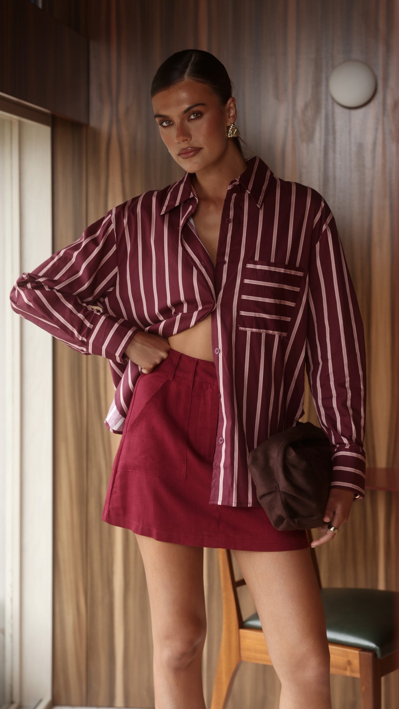 Nina Button Up Shirt - Merlot Stripe - Billy J