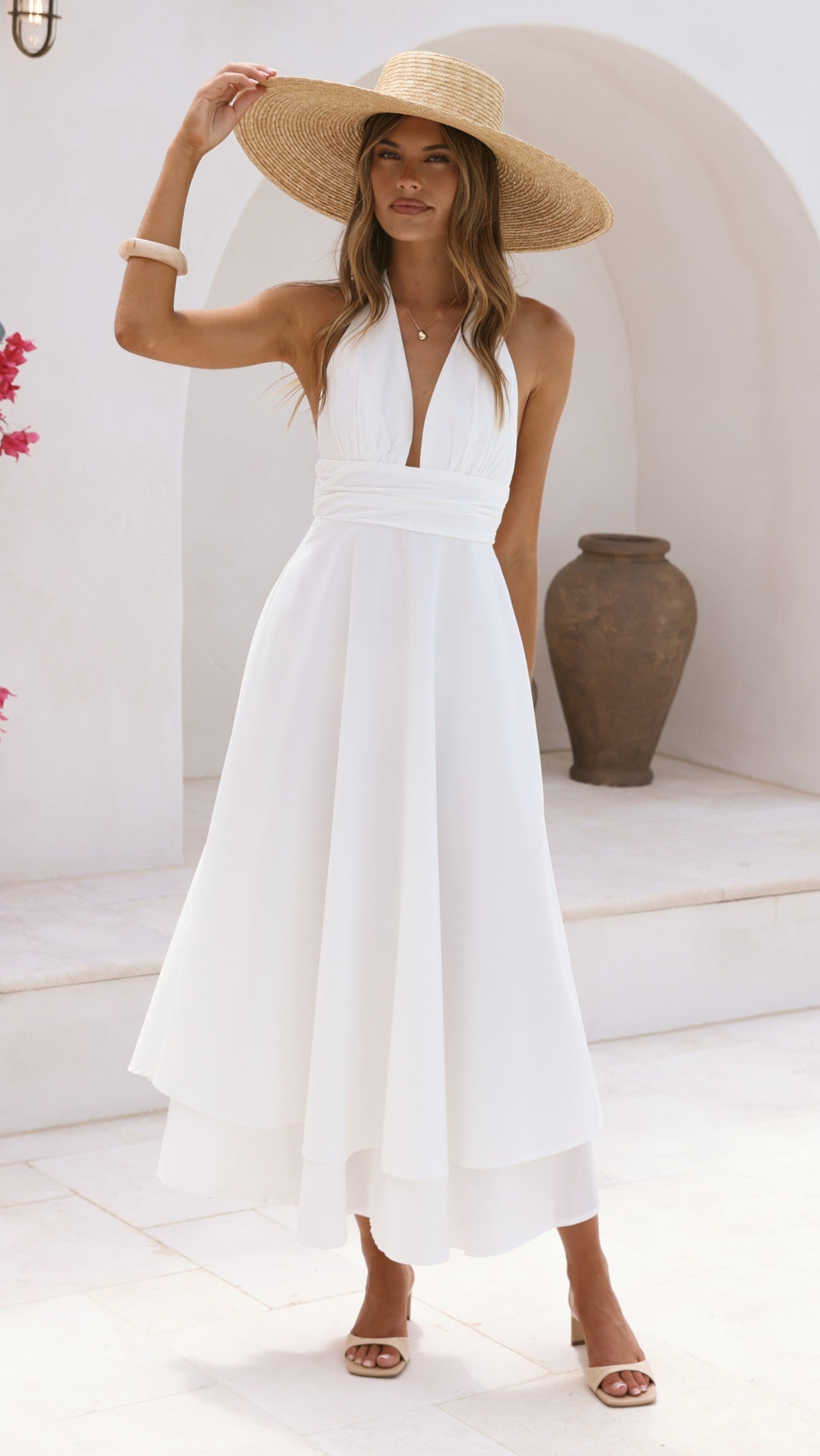 Kathy Halter Neck Maxi Dress - White - Billy J
