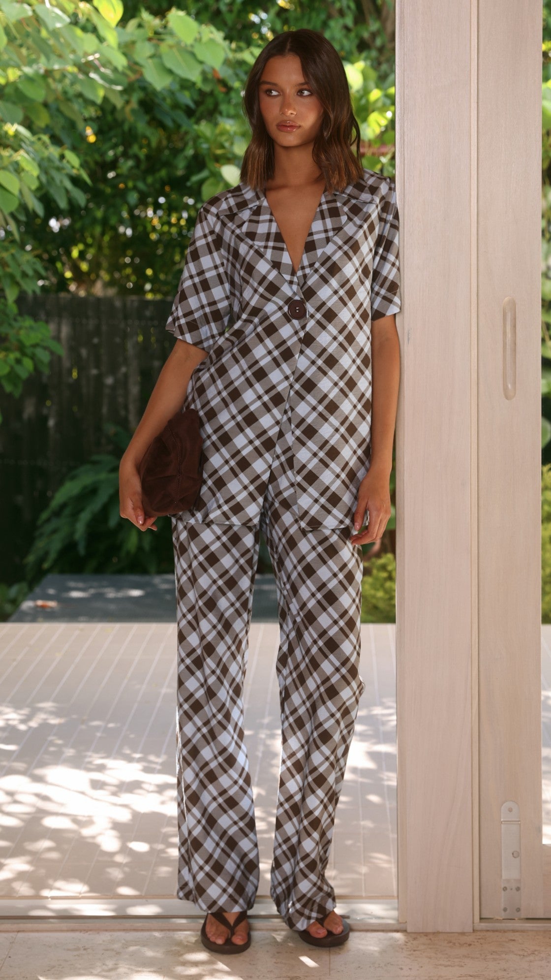 Imogen Button Shirt - Chocolate/Blue Plaid - Billy J