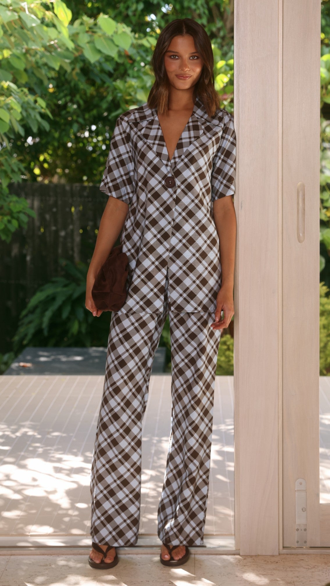 Imogen Button Shirt - Chocolate/Blue Plaid - Billy J