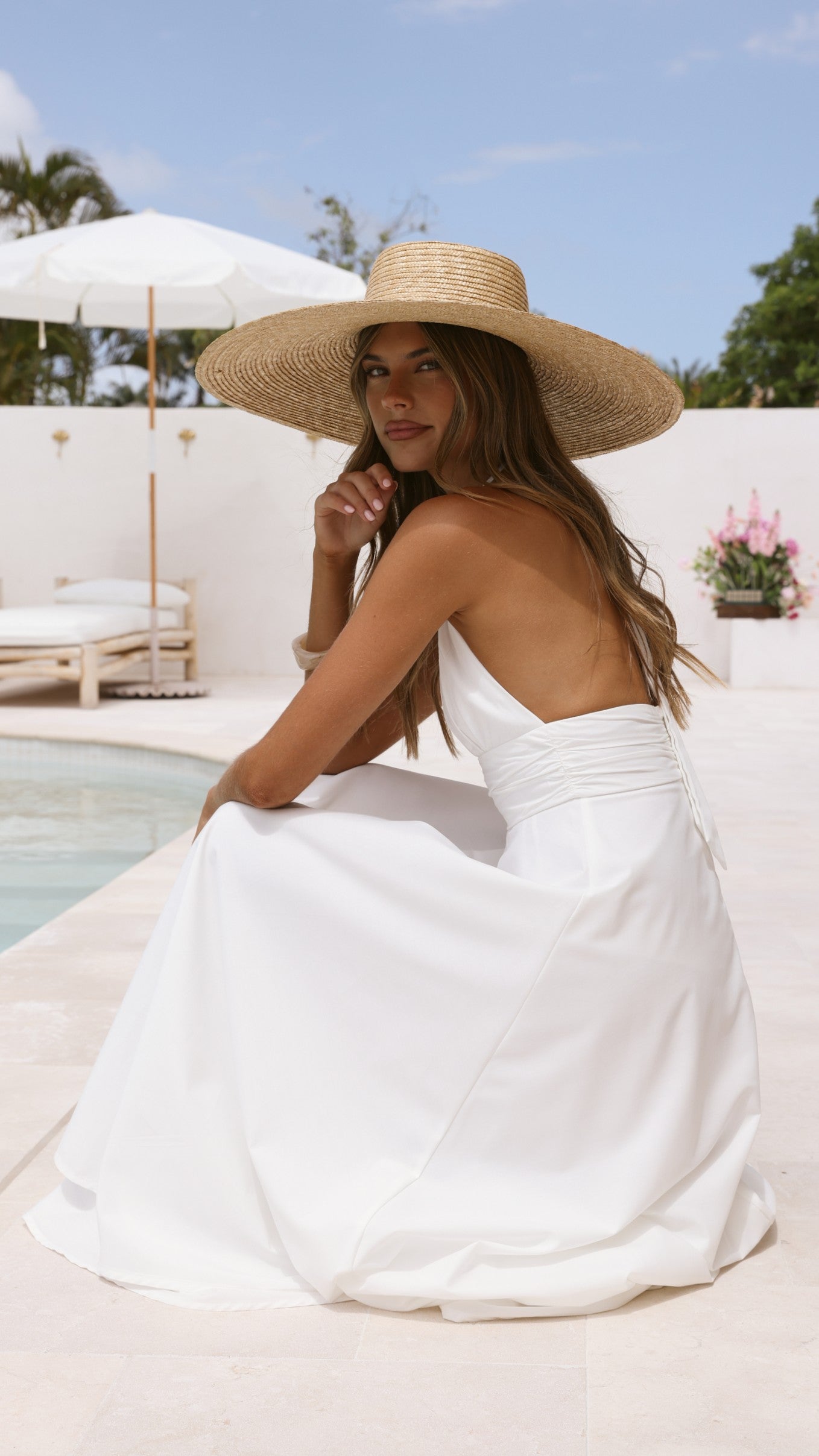 Kathy Halter Neck Maxi Dress - White - Billy J