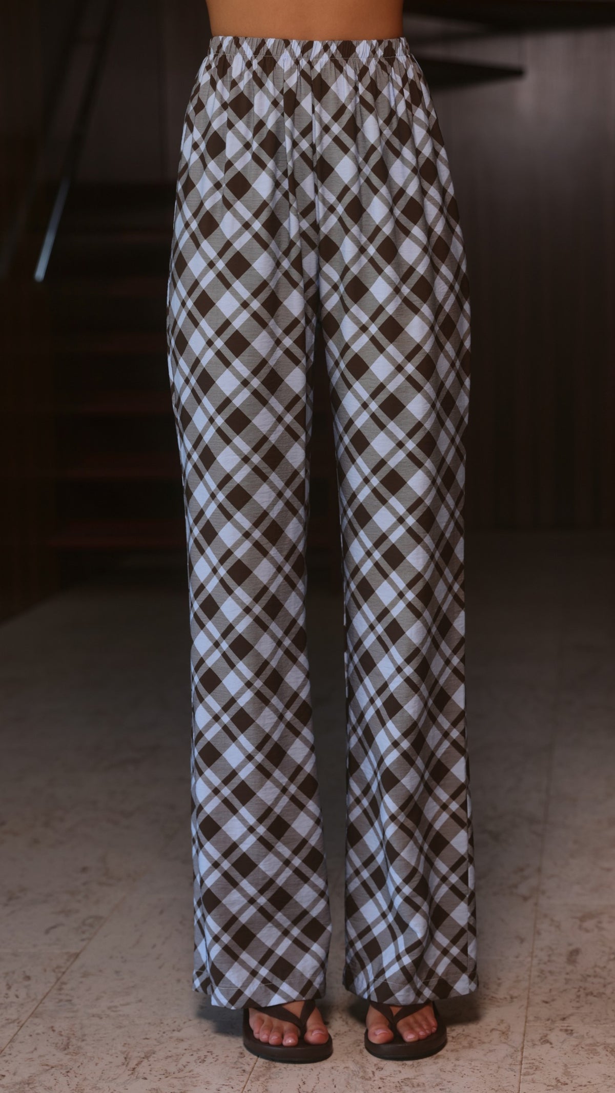 Imogen Button Pants - Chocolate/Blue Plaid - Billy J