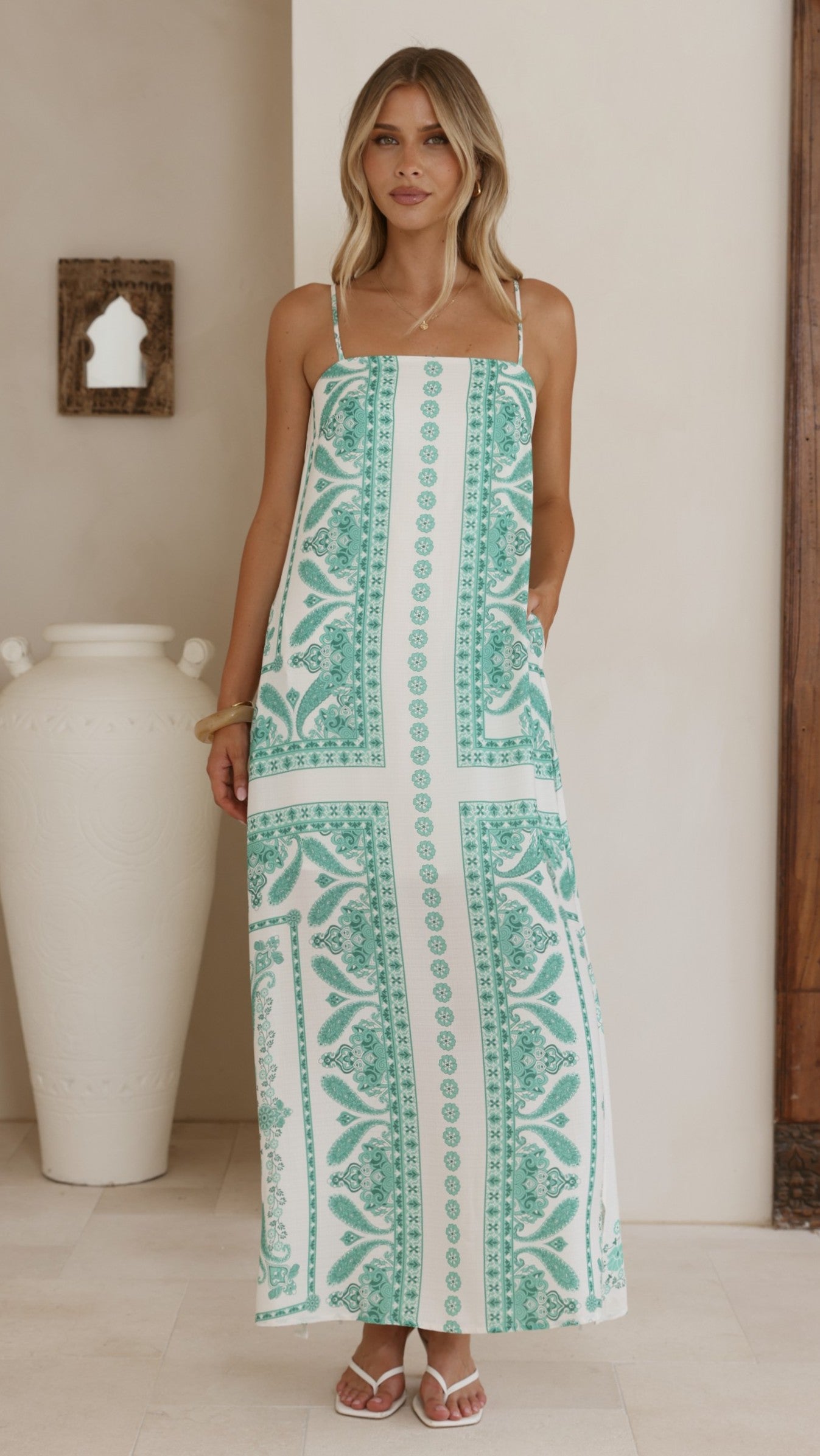 Talise Maxi Dress- Green Aztec - Billy J