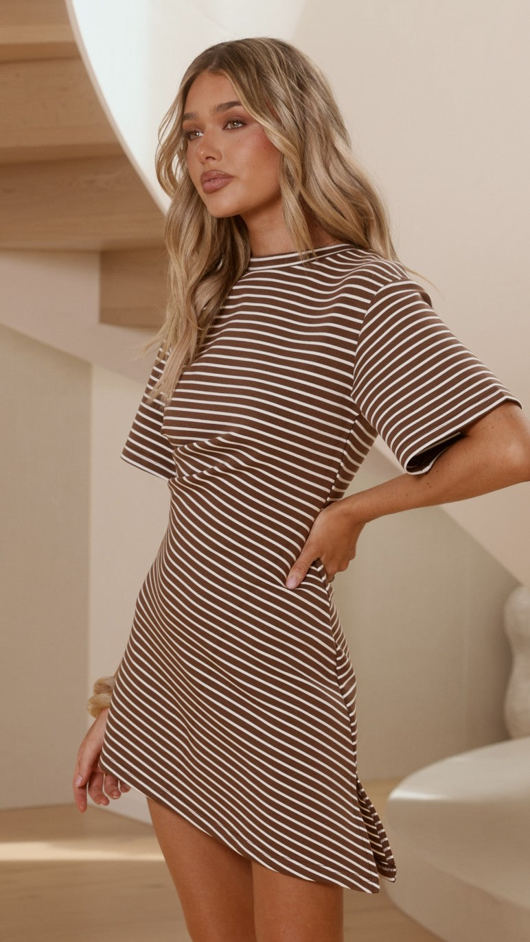 Skylah Mini Dress - Brown/White Stripe - Billy J