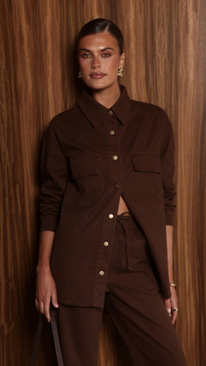Zenia Long Sleeve Denim Shirt - Chocolate - Billy J