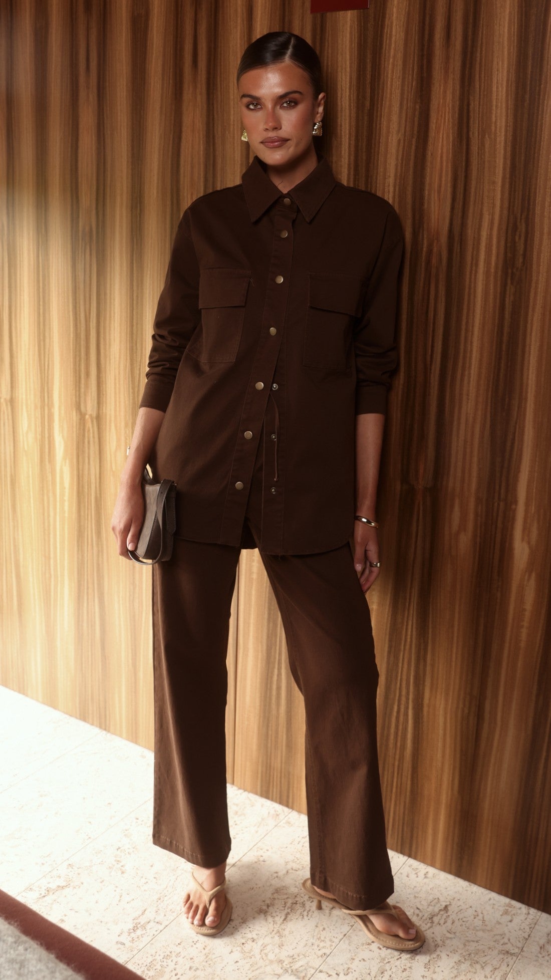 Zenia Long Sleeve Denim Shirt - Chocolate - Billy J