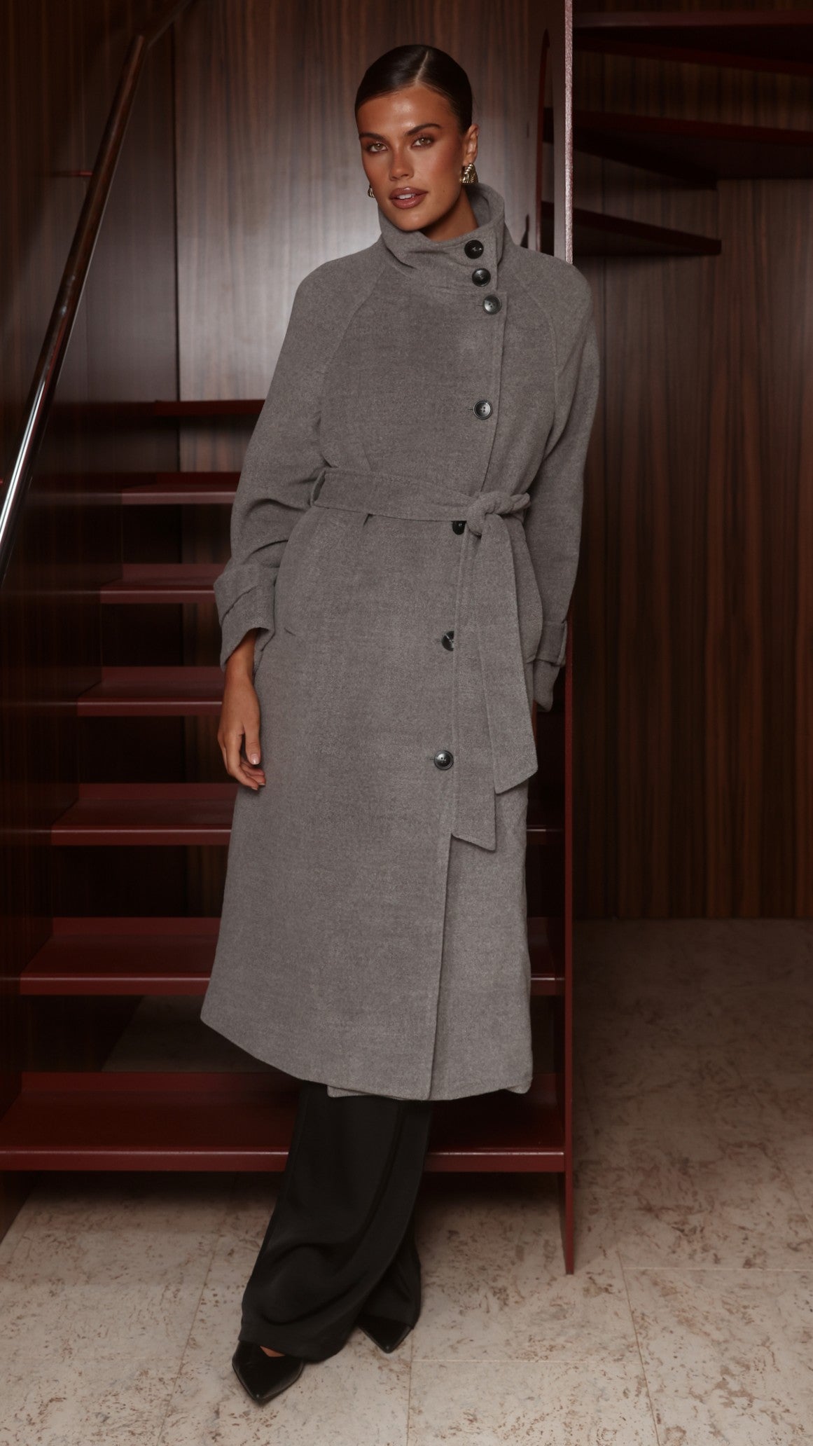 Eden Funnel Neck Coat - Grey - Billy J