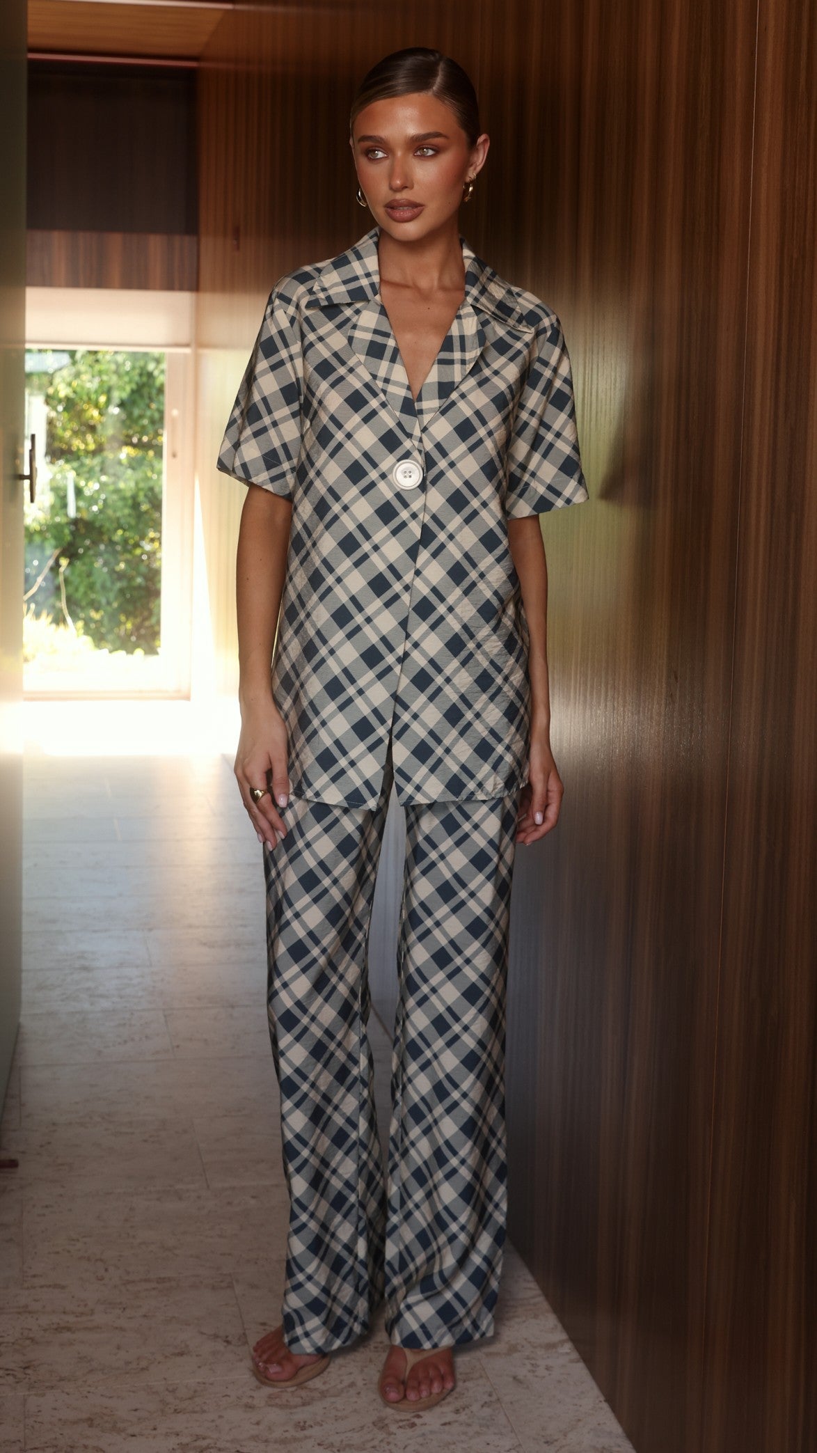 Imogen Button Shirt - Blue/Cream Plaid - Billy J