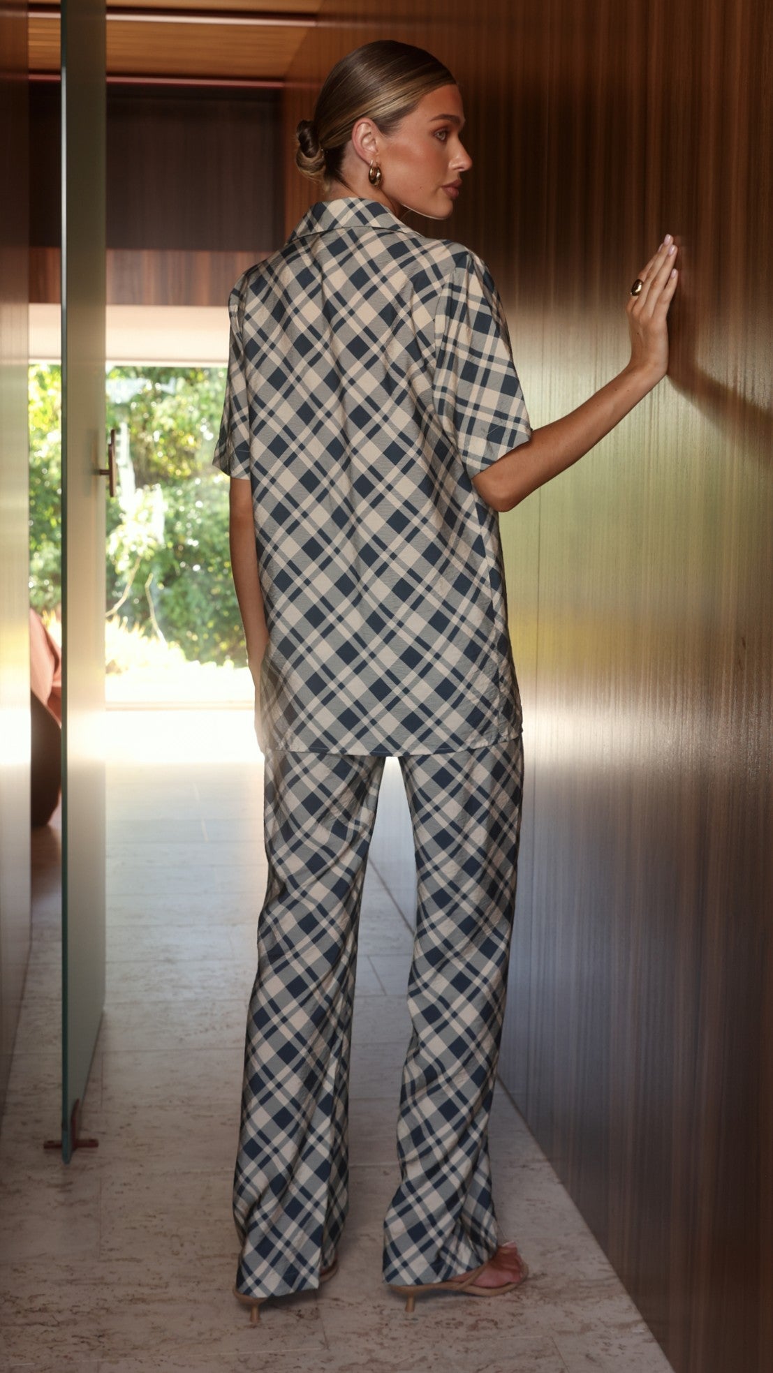 Imogen Button Pants - Blue/Cream Plaid - Billy J