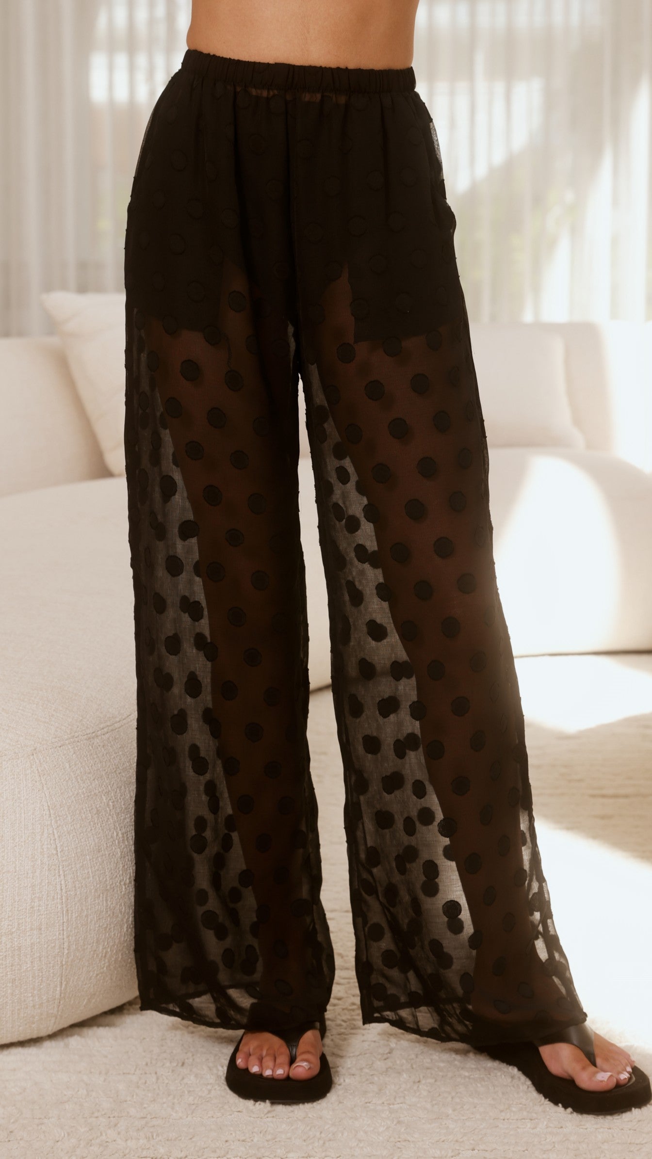 Katherine Semi Sheer Button Up Shirt and Pants Set - Black Spot - Billy J