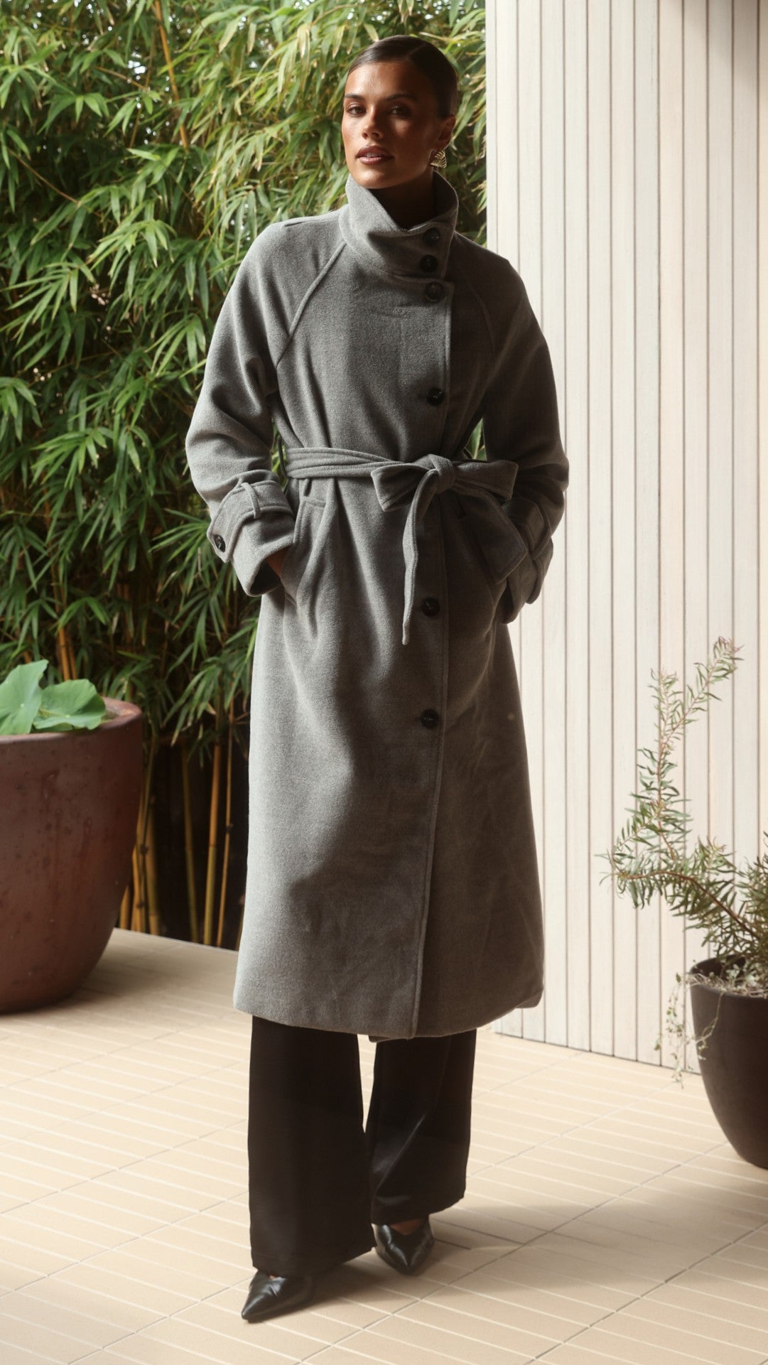 Eden Funnel Neck Coat - Grey - Billy J