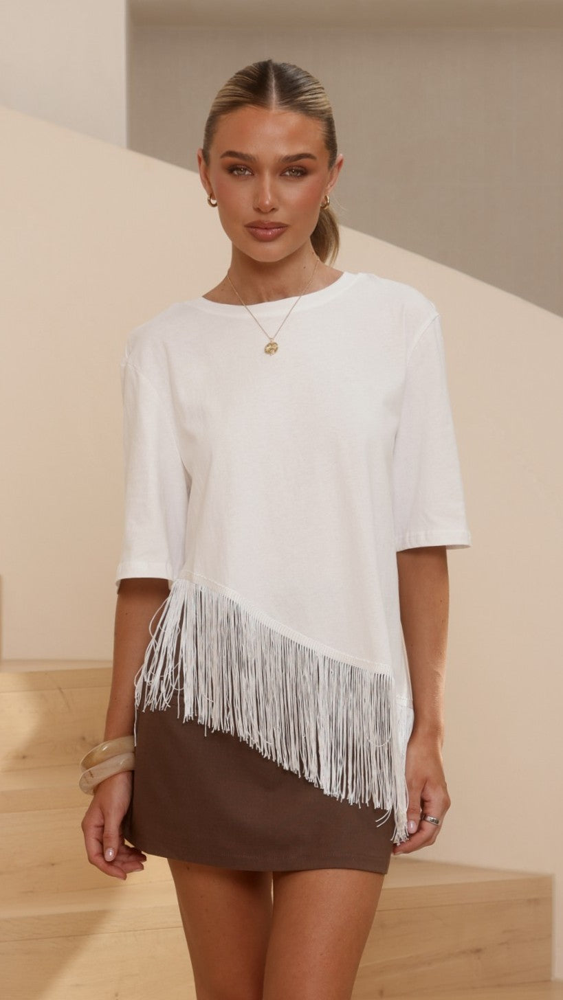 Lina Fringe Top - White - Billy J