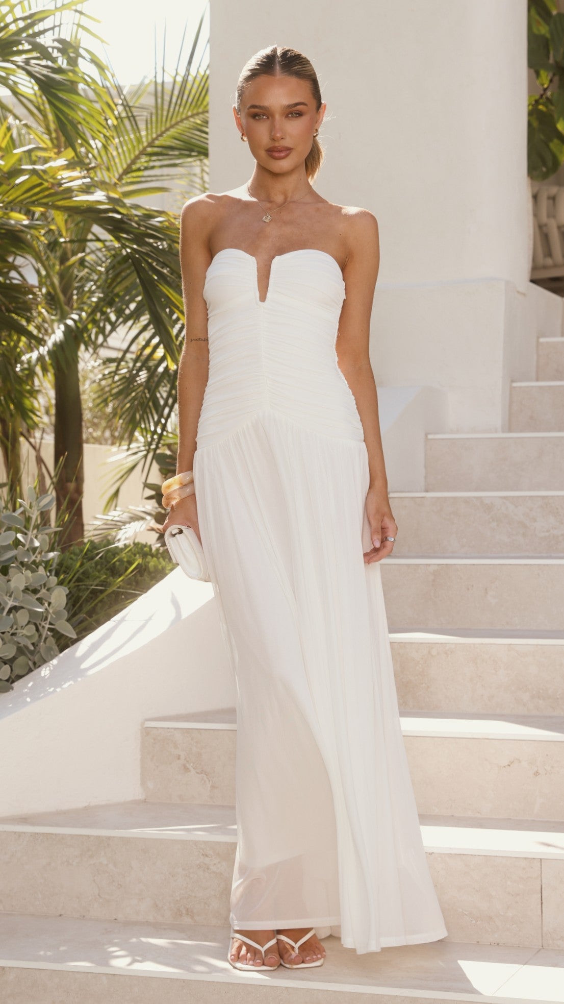 Giselle Strapless Maxi Dress - White - Billy J