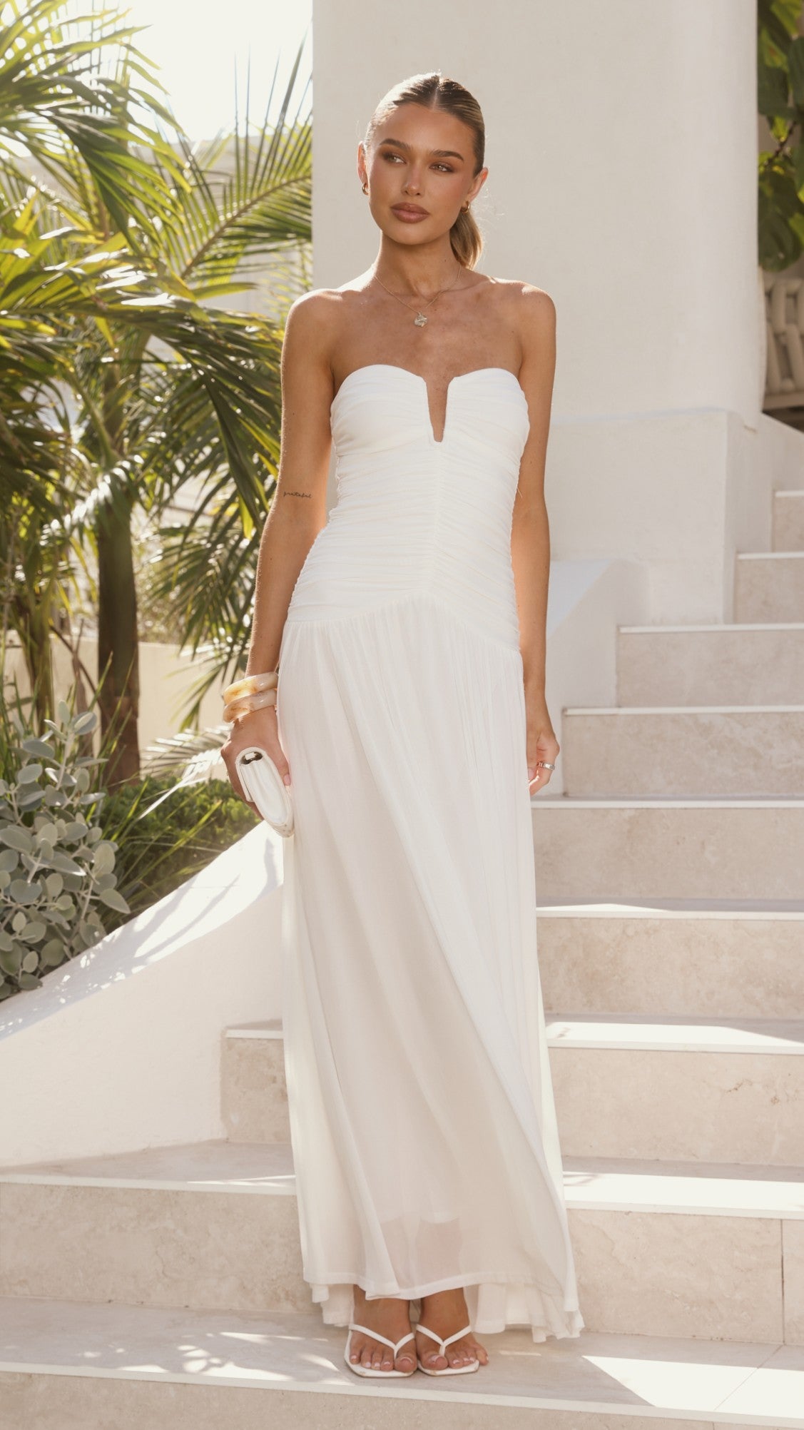 Giselle Strapless Maxi Dress - White - Billy J