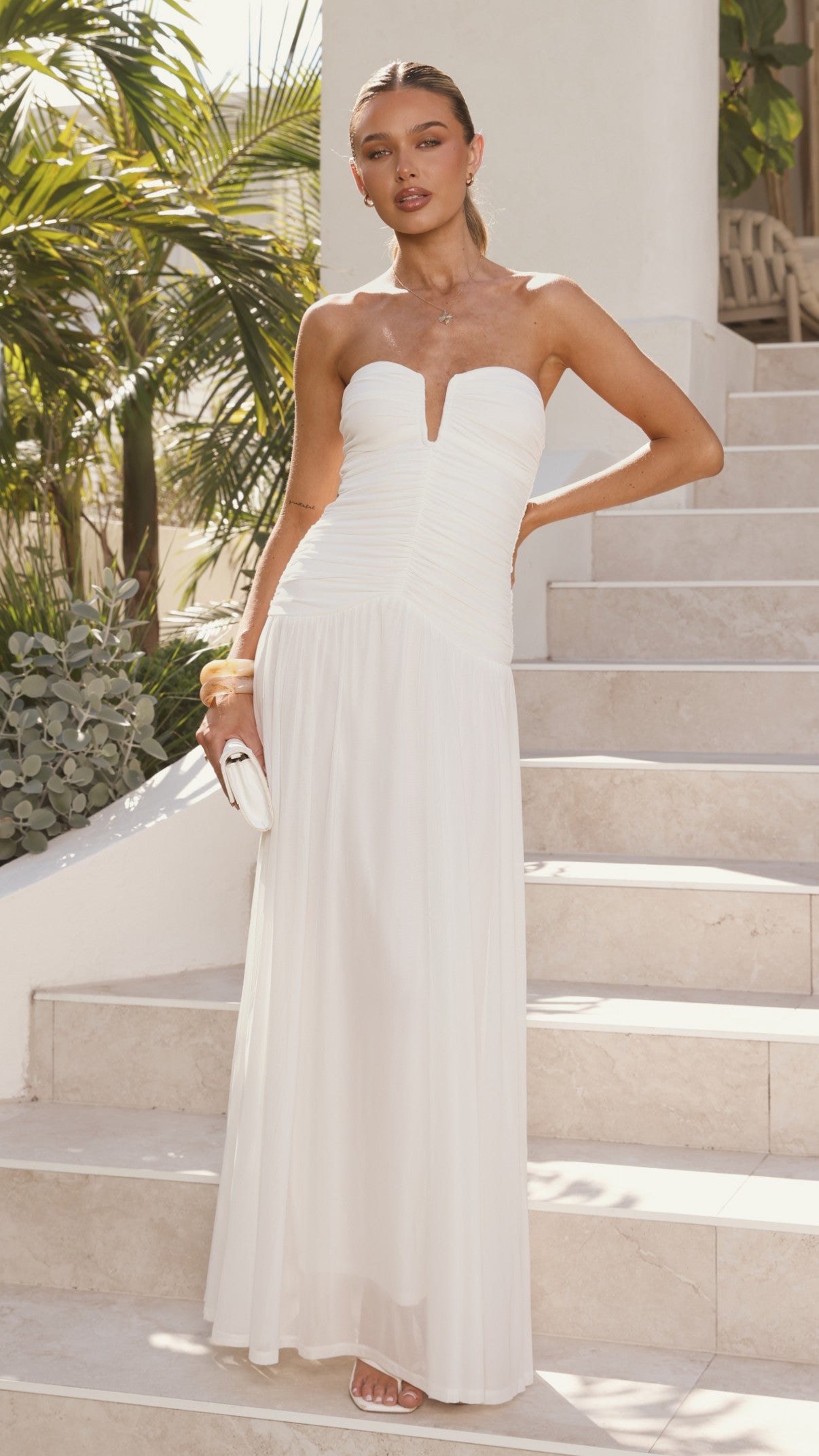 Giselle Strapless Maxi Dress - White - Billy J