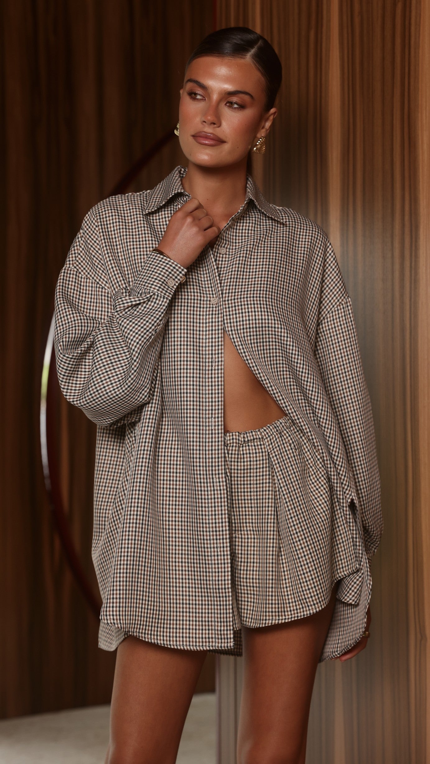 Arli Button Up Shirt - Beige Check - Billy J