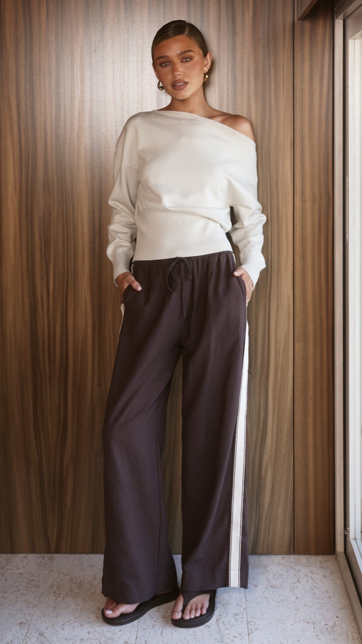 Talia Off Shoulder Top - Taupe - Billy J