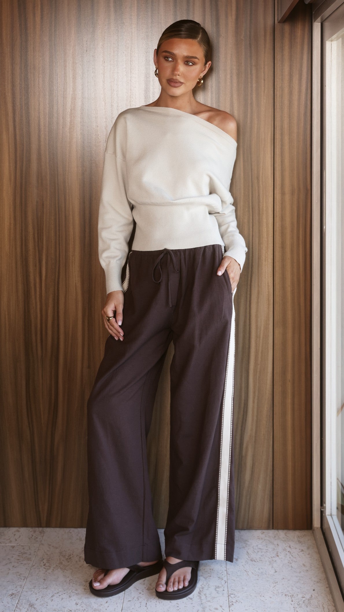 Talia Off Shoulder Top - Taupe - Billy J