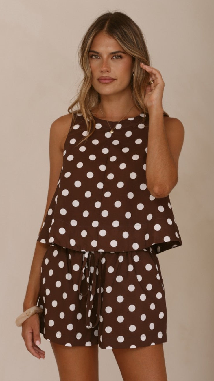 Charmain Top - Chocolate/White Polka Dot - Billy J