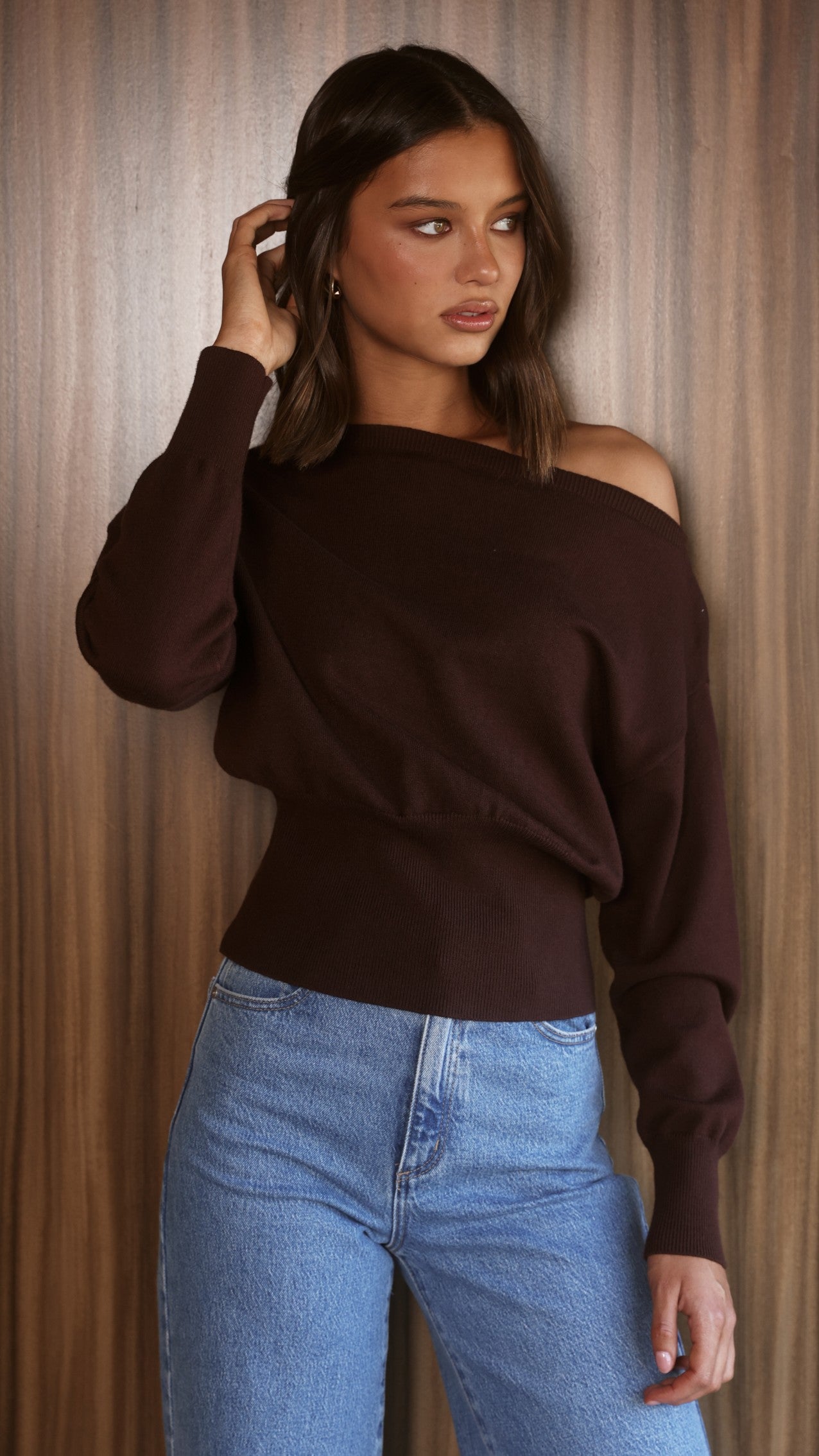 Talia Off Shoulder Top - Chocolate - Billy J