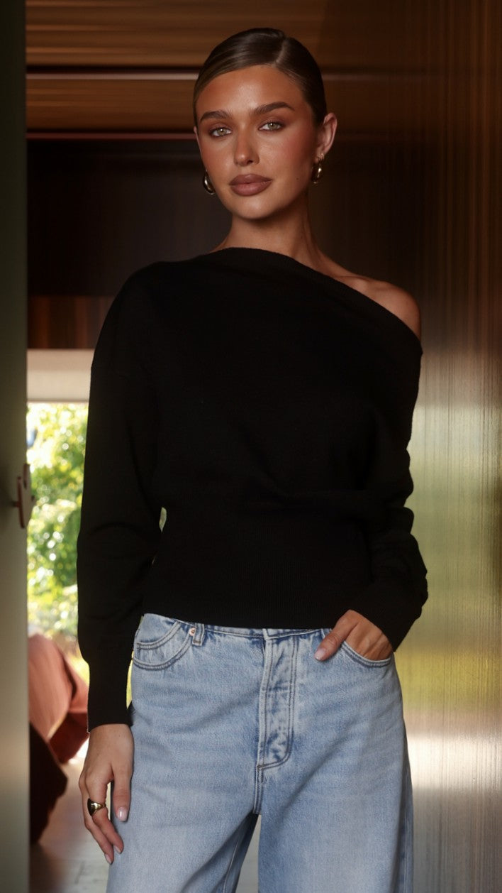 Talia Off Shoulder Top - Black - Billy J