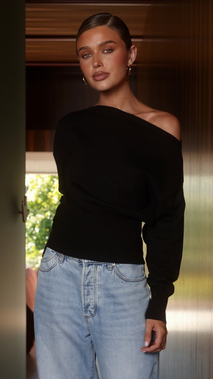 Talia Off Shoulder Top - Black - Billy J