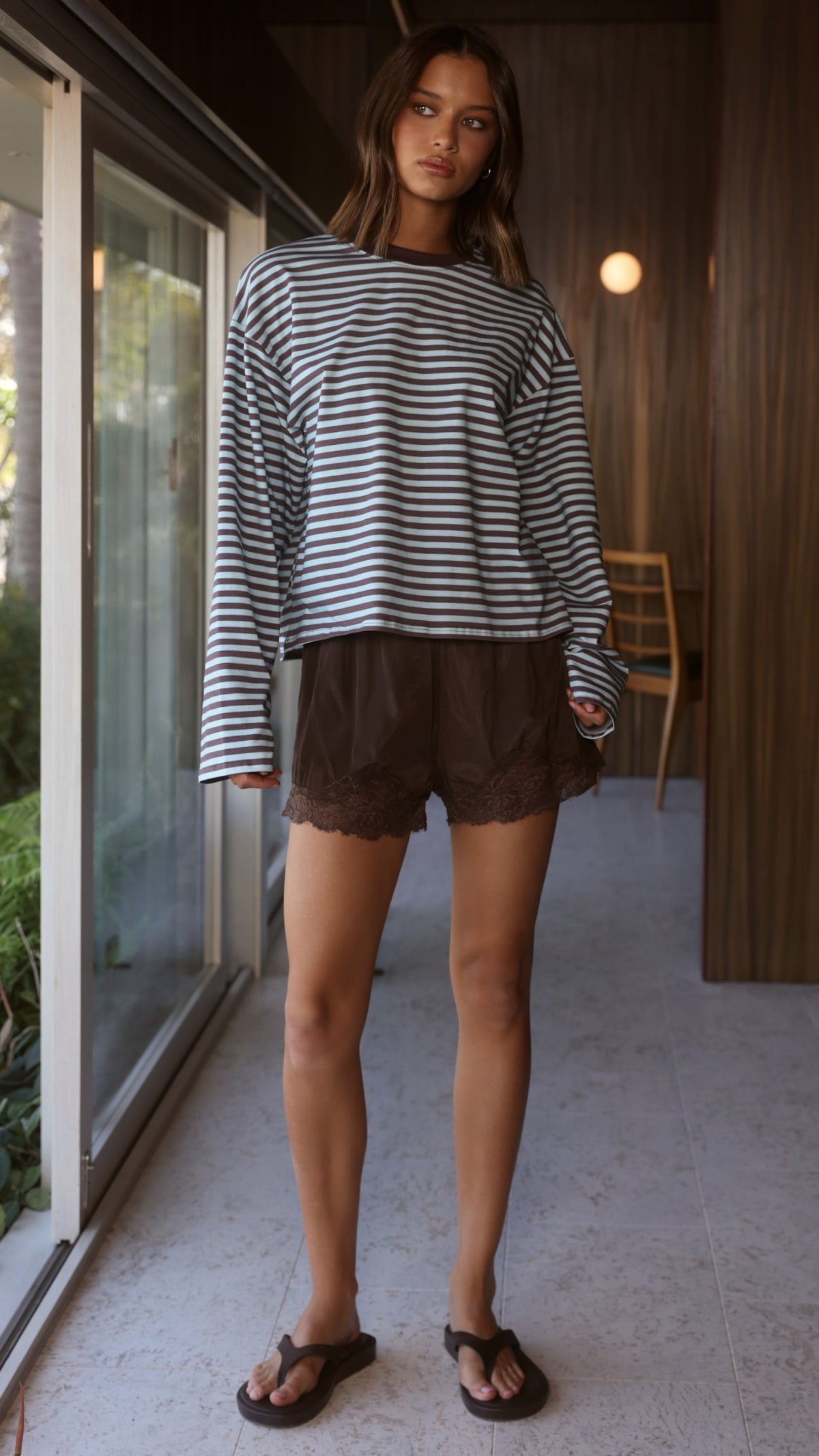 Solana Long Sleeve Top - Blue/Choc Stripe - Billy J