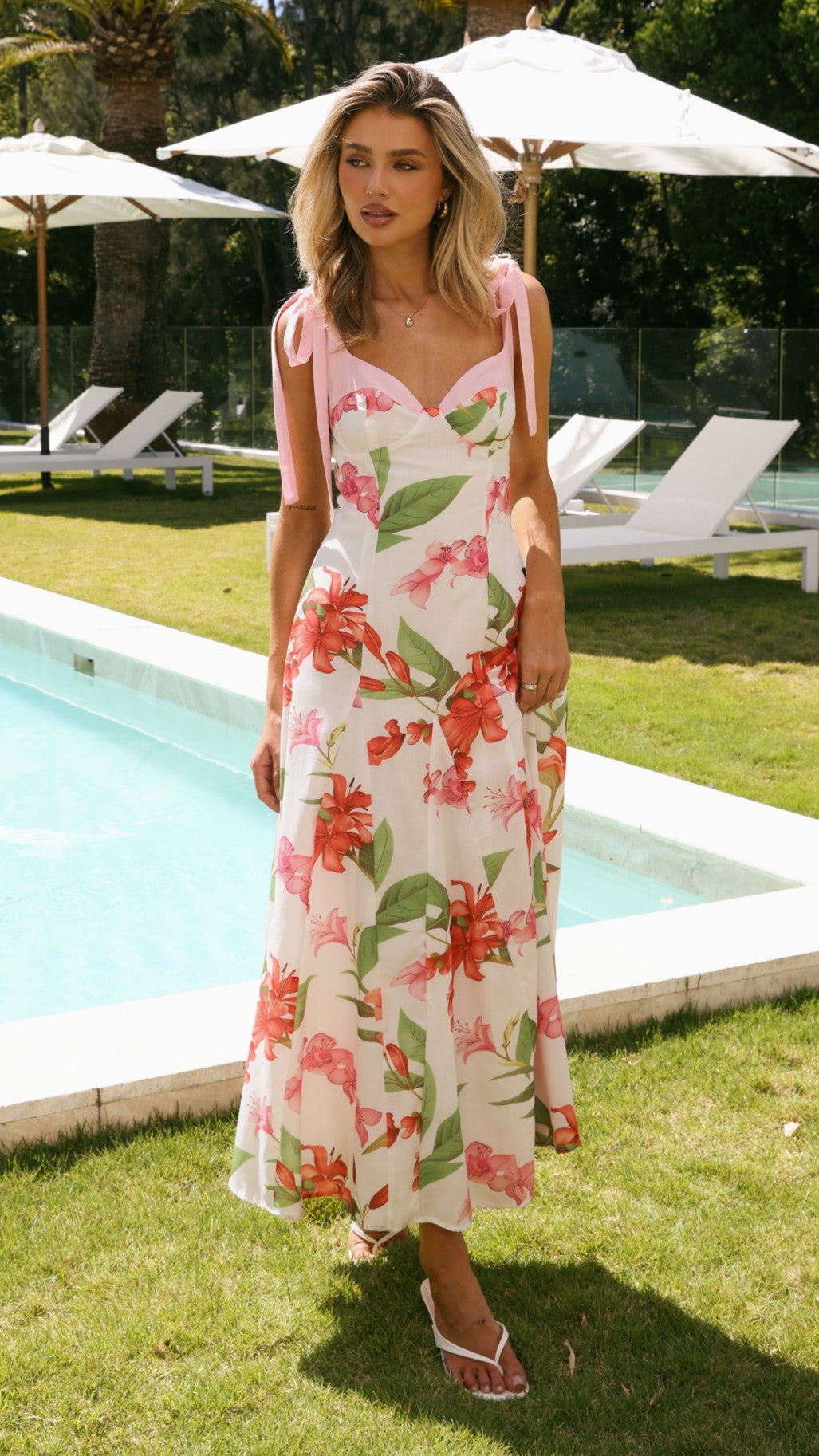 Molly Maxi Dress - White/Pink Floral - Billy J