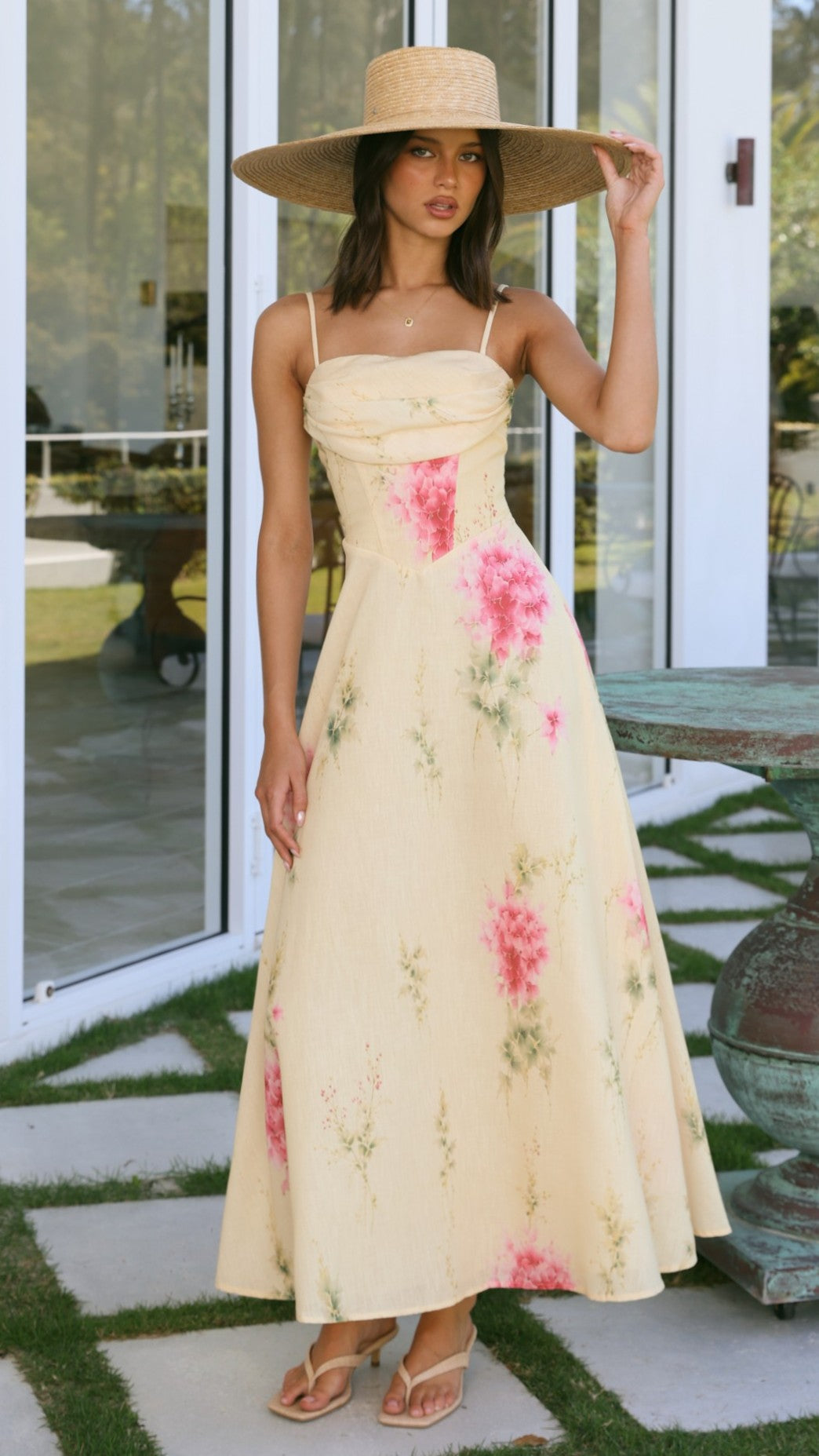 Rylee Maxi Dress - Yellow/Pink Floral - Billy J