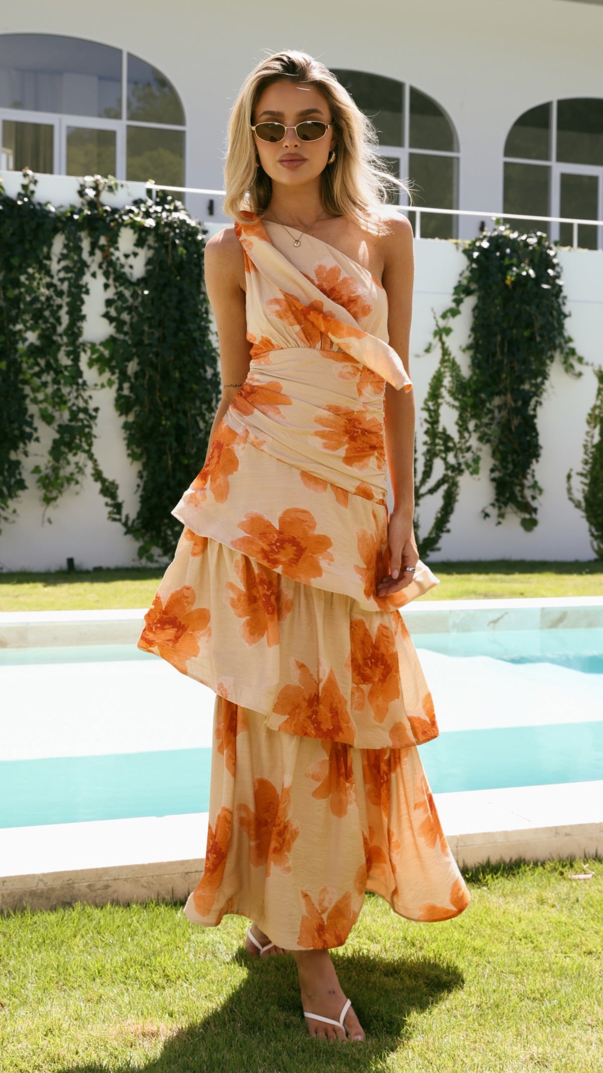 Odilie One Shoulder Maxi Dress - Golden Bloom - Billy J