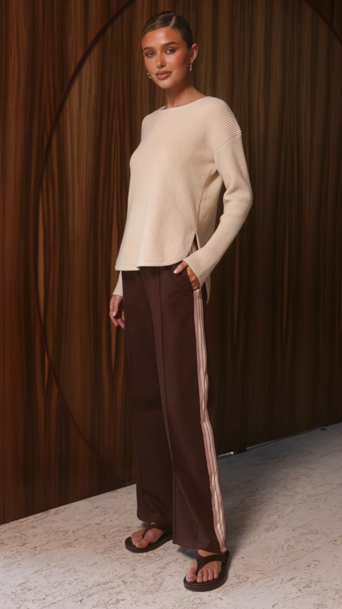 Isaiah Racer Stripe Pleated Trackpants - Chocolate/Pink - Billy J