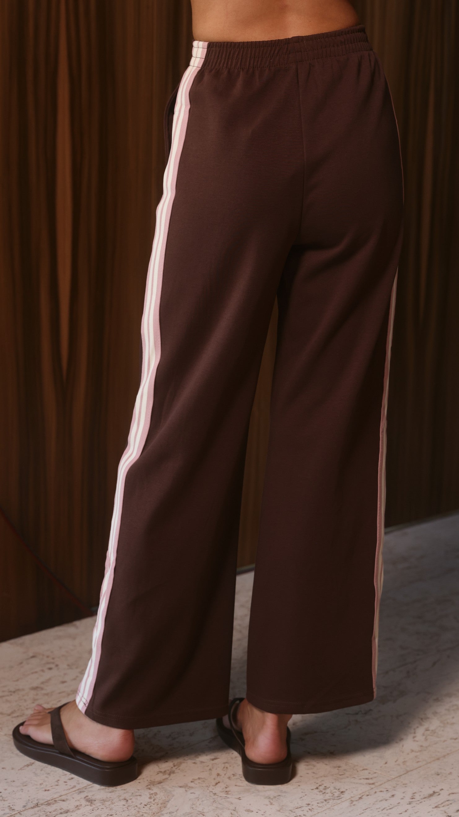 Isaiah Racer Stripe Pleated Trackpants - Chocolate/Pink - Billy J