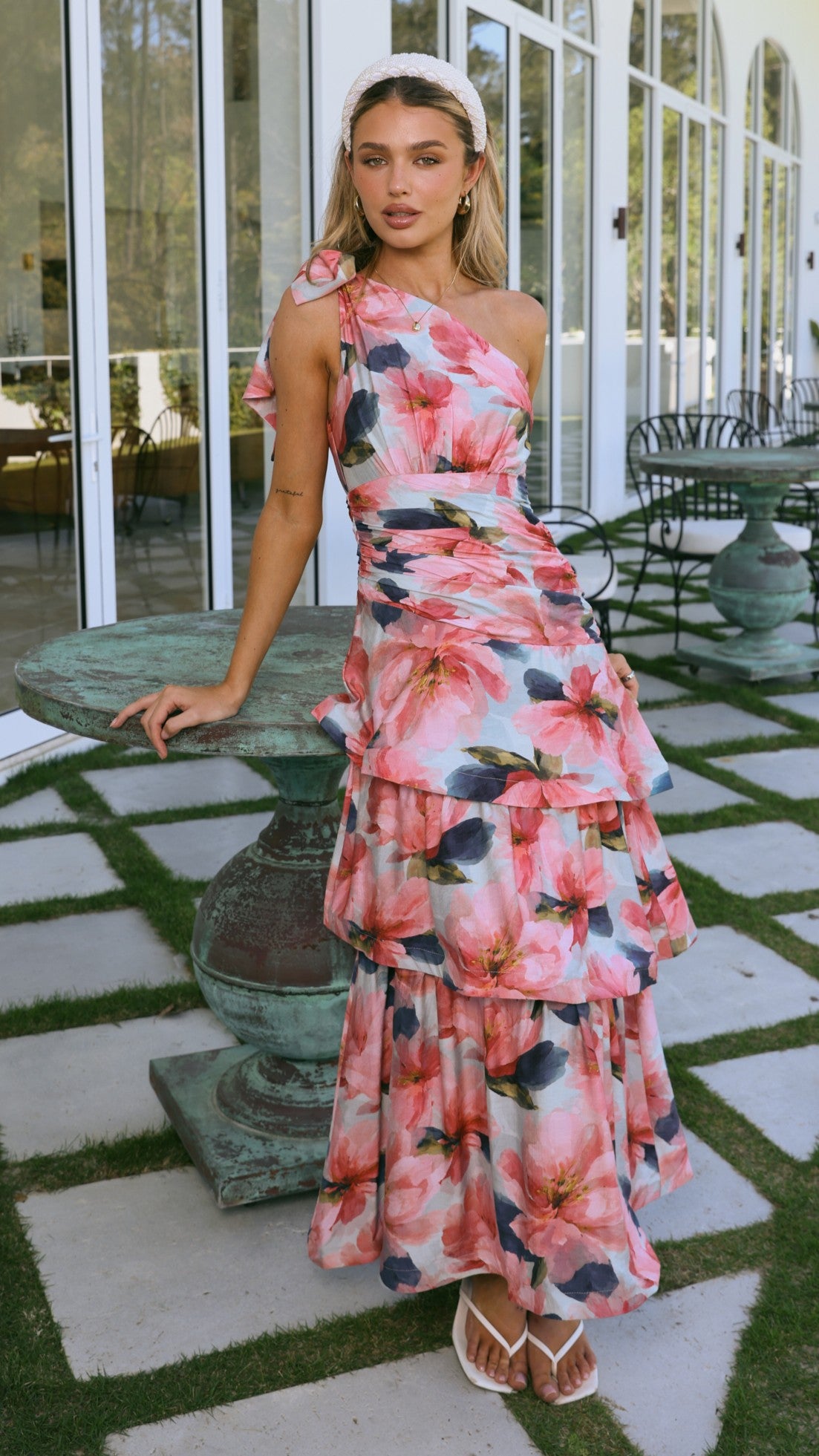 Odilie One Shoulder Maxi Dress - Azure Bloom - Billy J