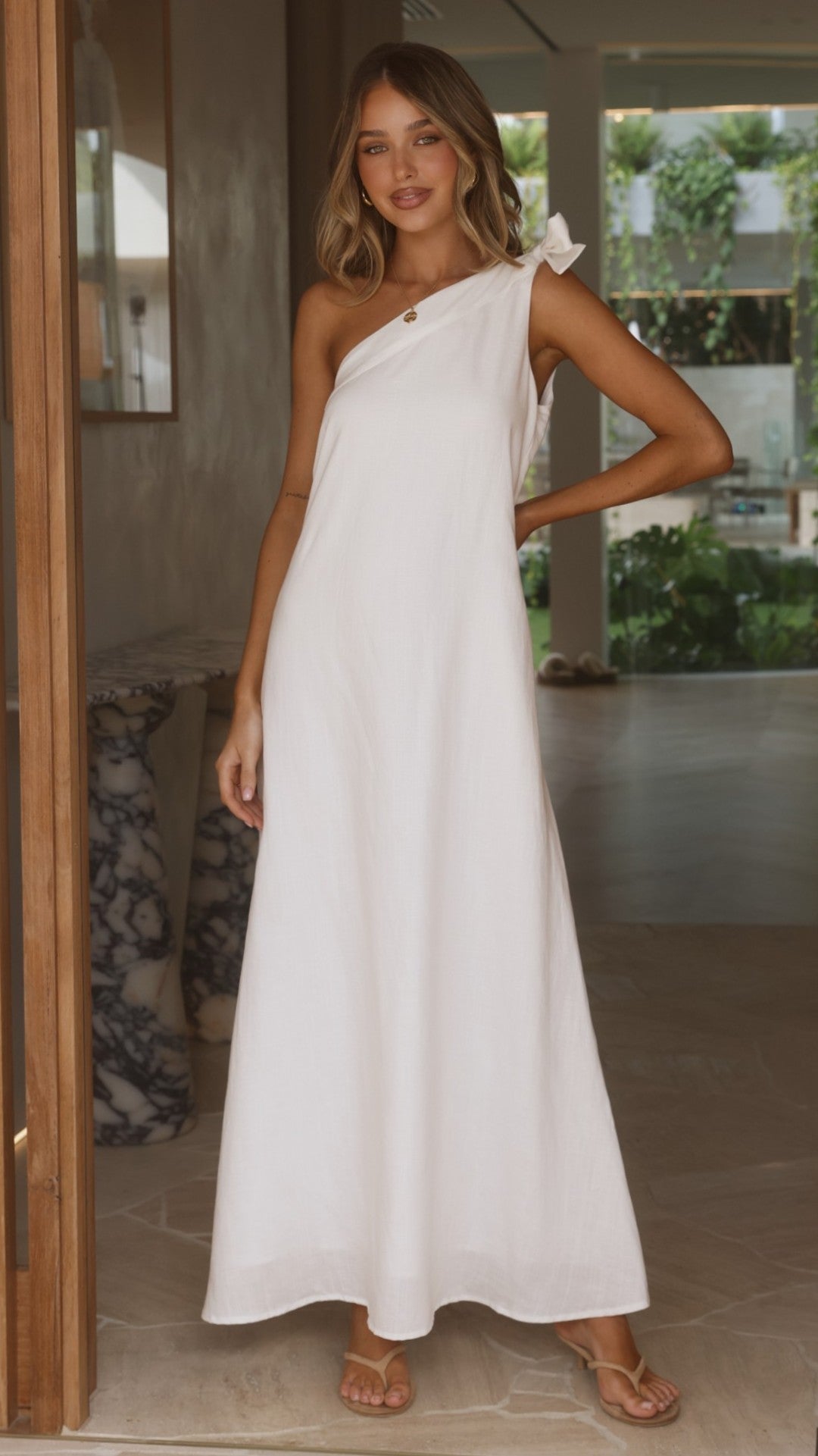 Winnie One Shoulder Maxi Dress - White - Billy J