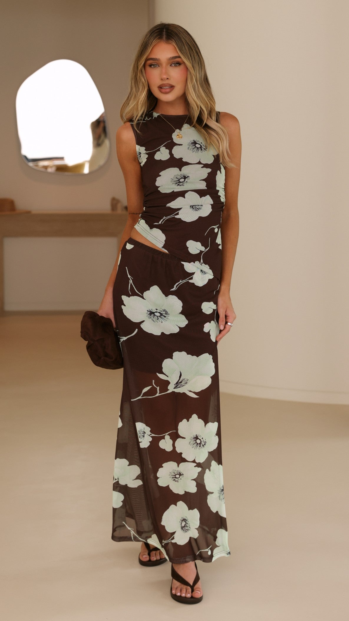 Onella Sheer Maxi Skirt - Mocha Blossom - Billy J