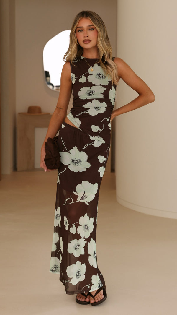 Onella Sheer Maxi Skirt - Mocha Blossom - Billy J