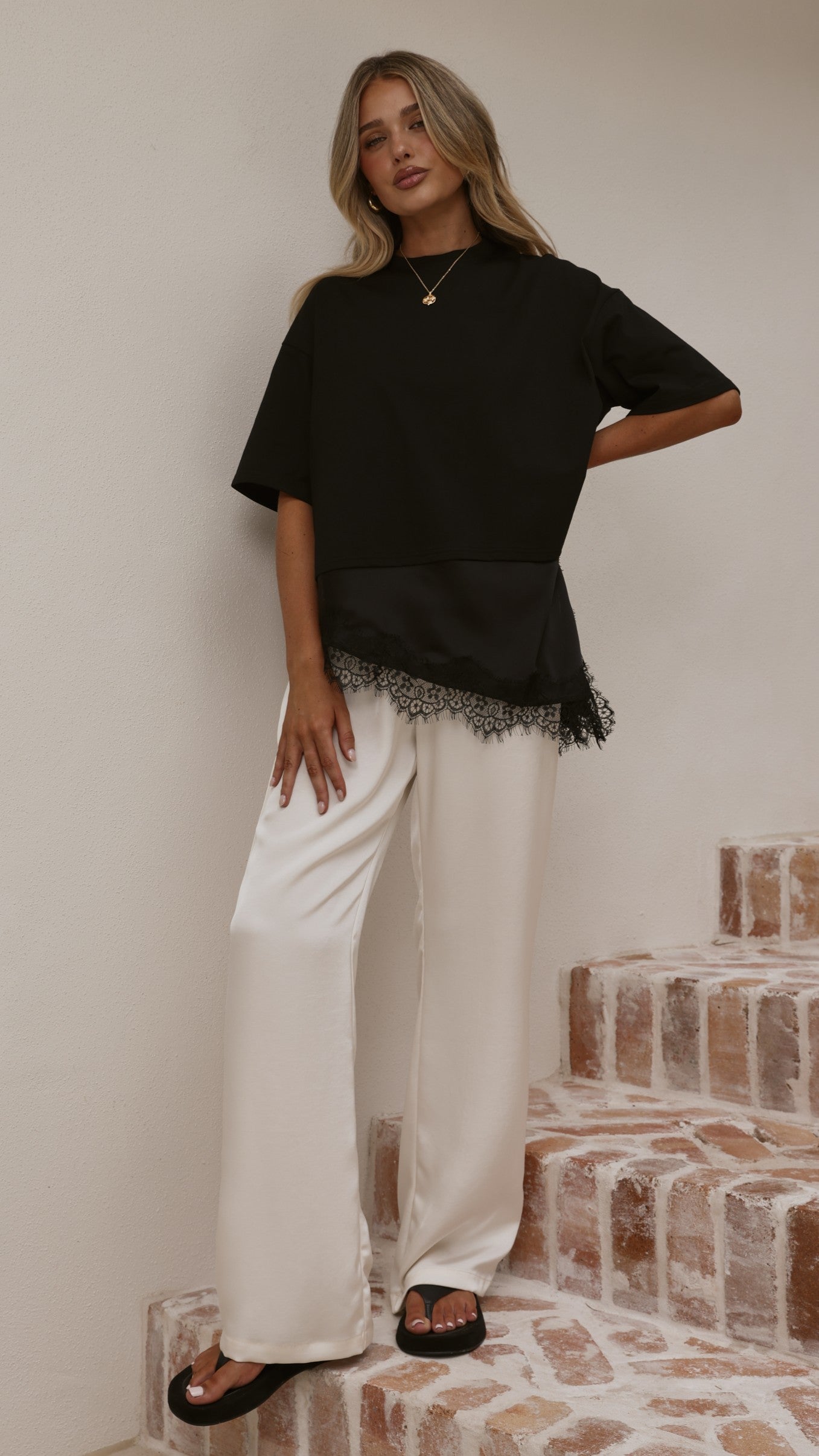 Mirandah Satin Panel T-Shirt - Black - Billy J