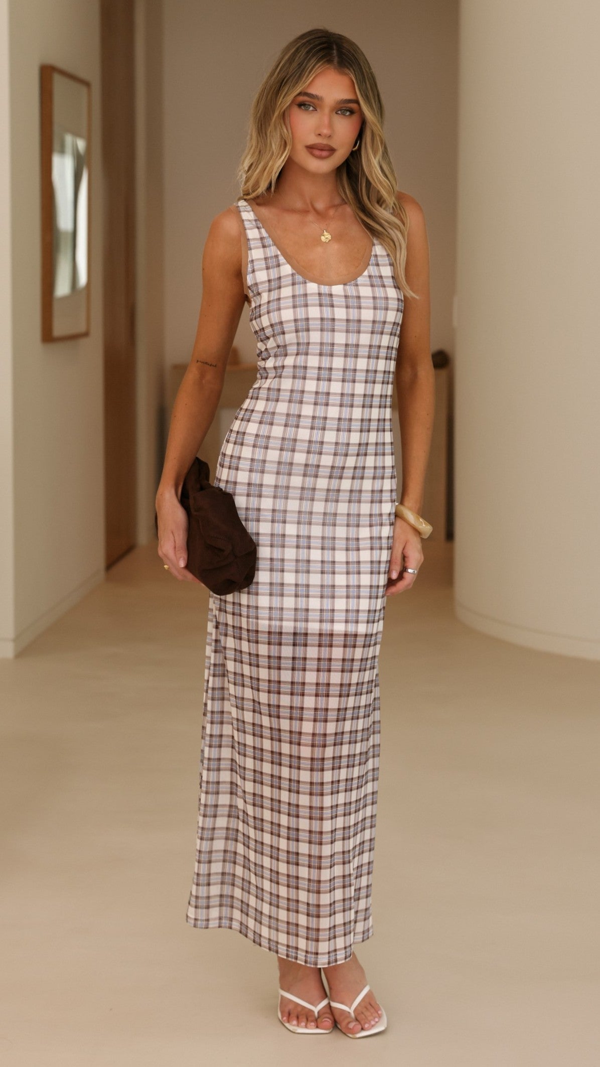 Britt Maxi Dress - Neutral Check - Billy J