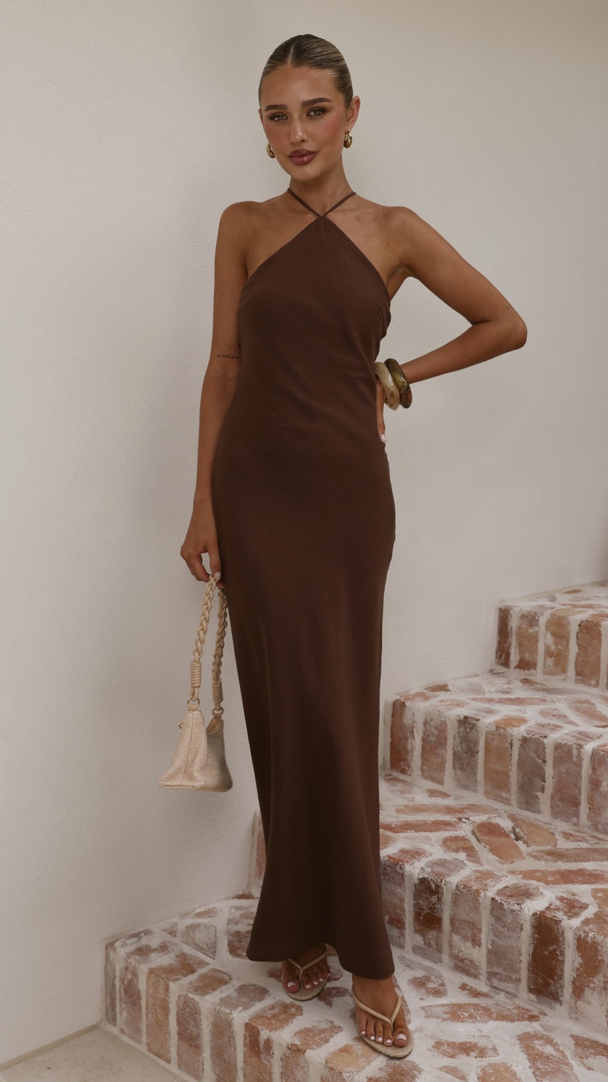Chiara Linen Maxi Dress - Chocolate - Billy J