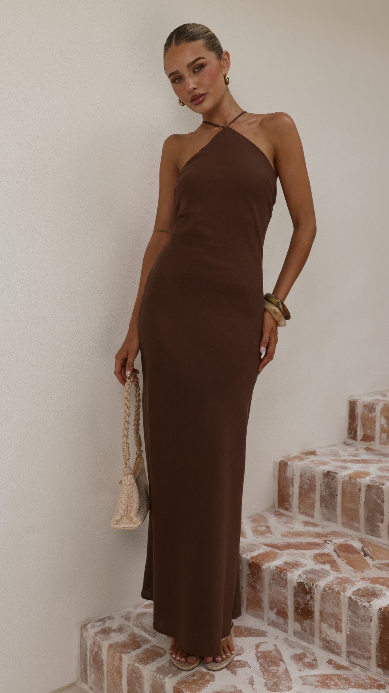 Chiara Linen Maxi Dress - Chocolate - Billy J