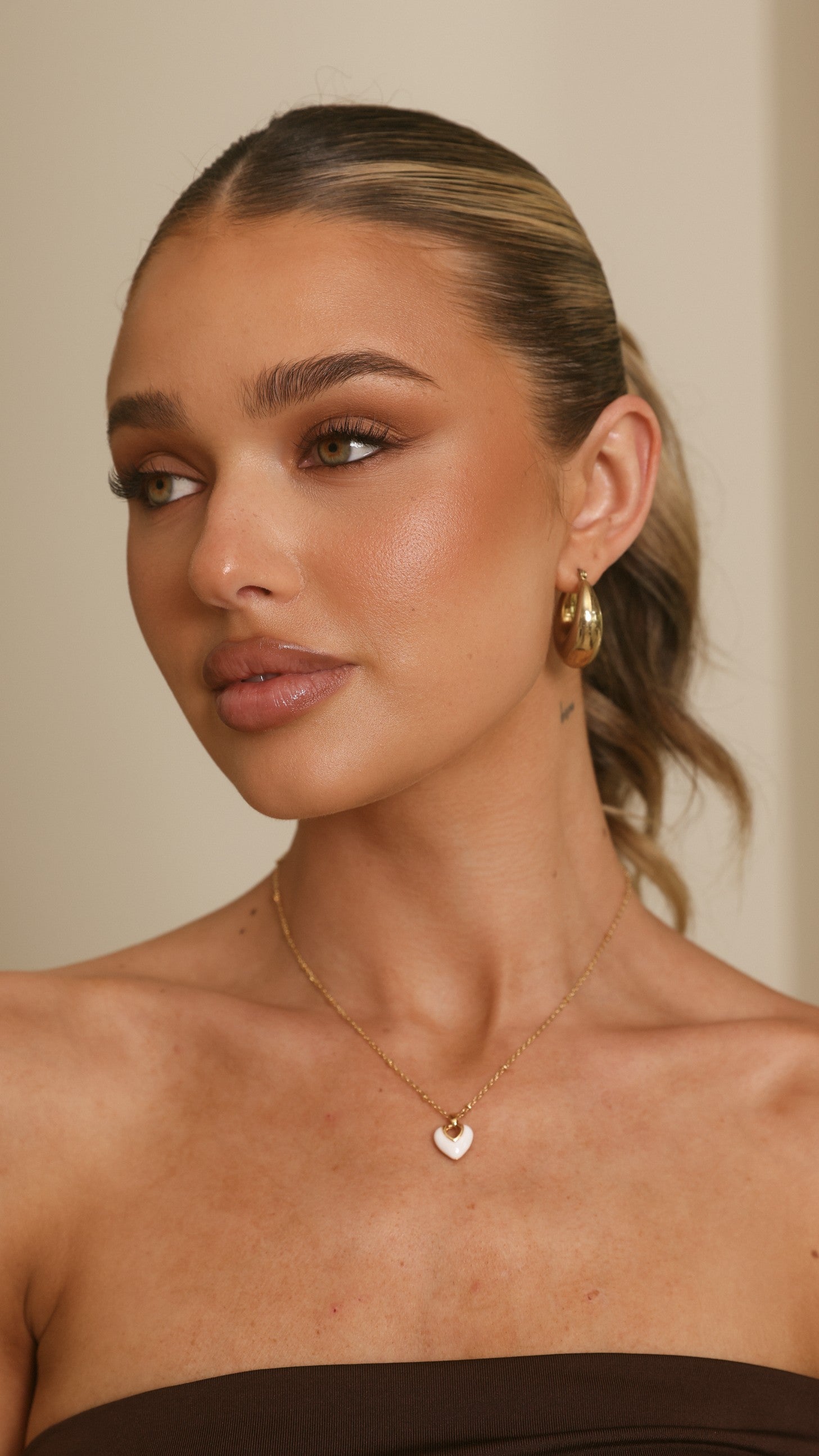 Jules Heart 18K Gold Plated Necklace - White - Billy J