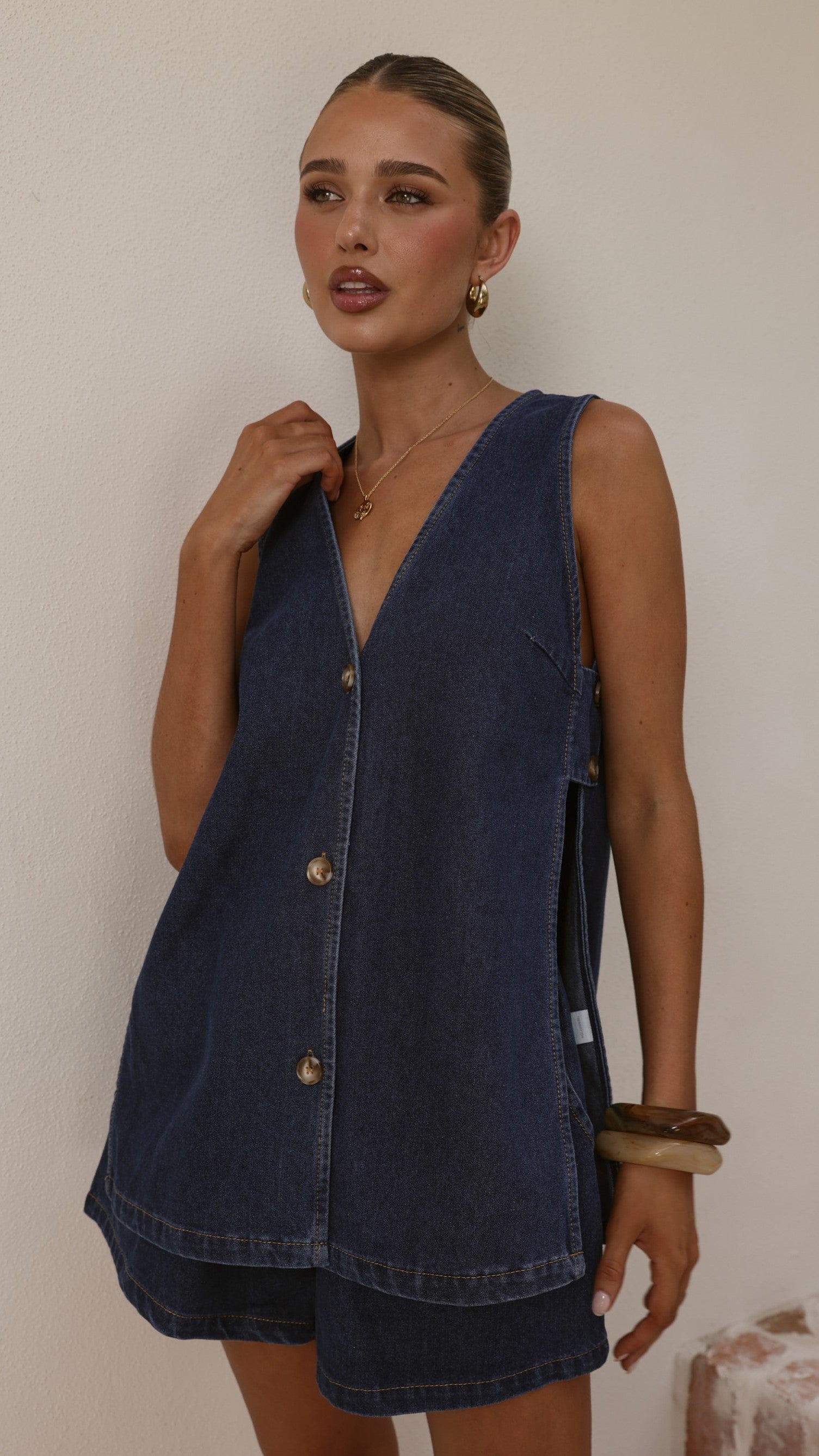 Hayley Vest and Shorts Set - Dark Denim - Billy J