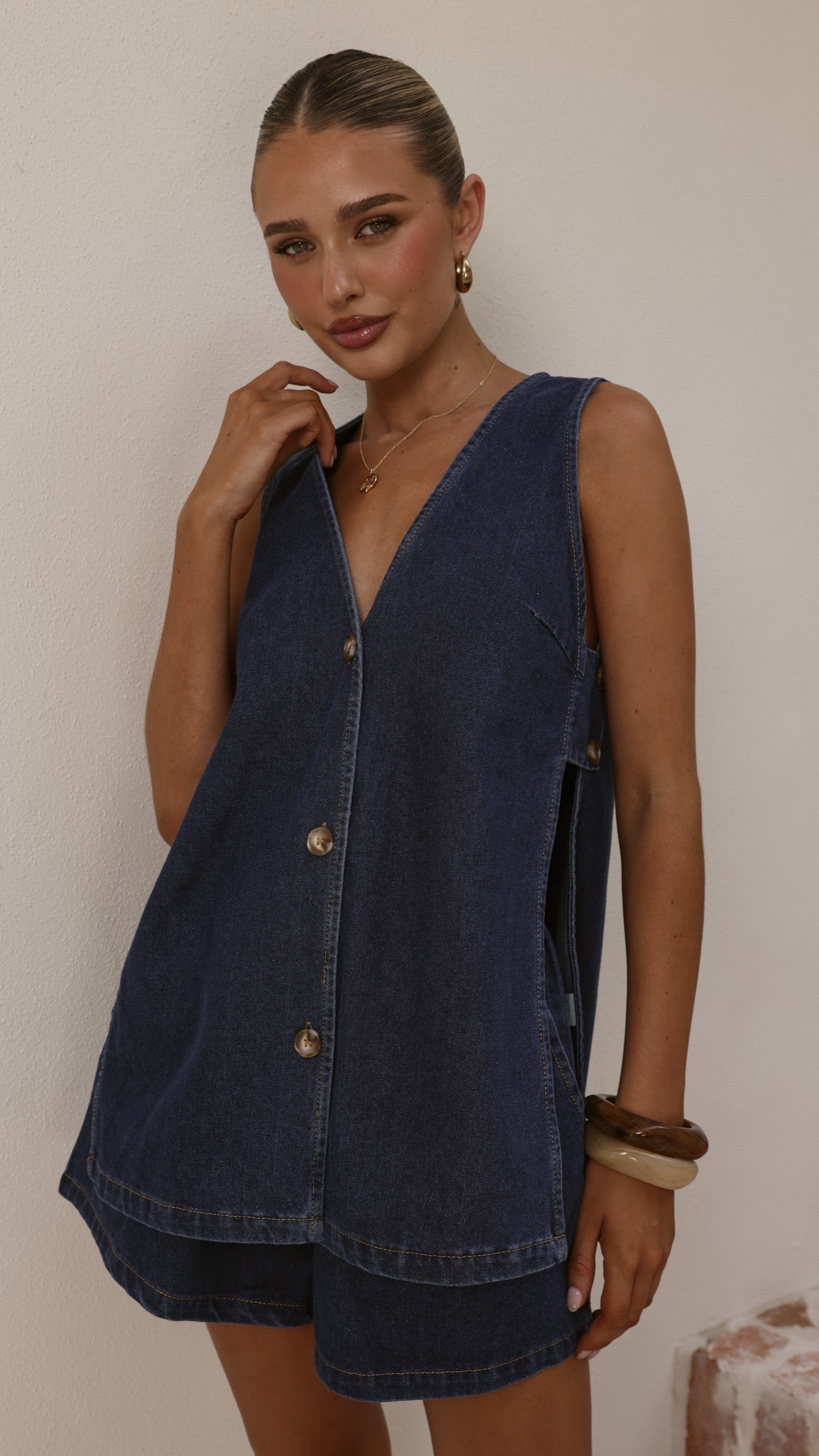 Hayley Vest and Shorts Set - Dark Denim - Billy J