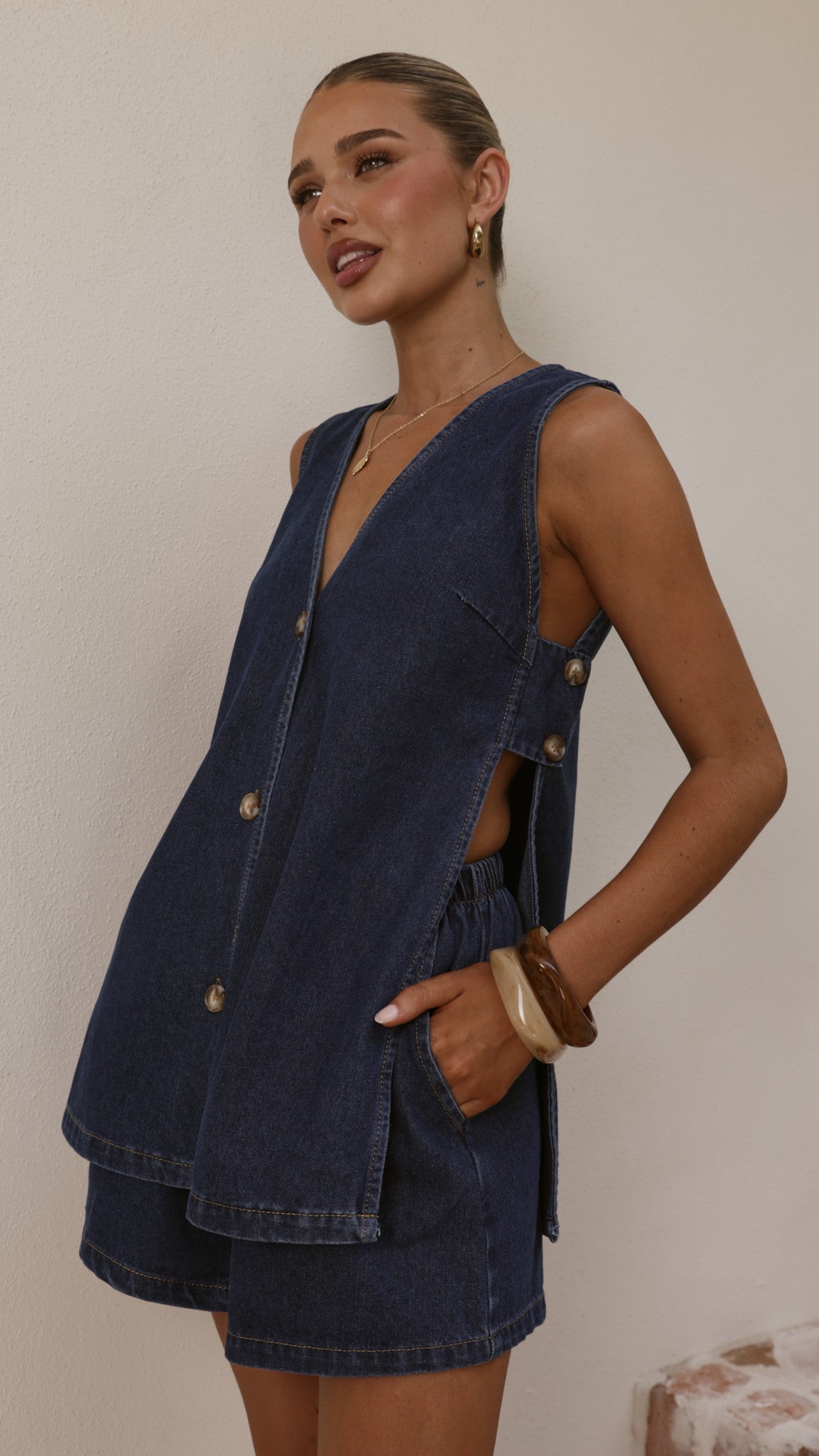 Hayley Vest and Shorts Set - Dark Denim - Billy J