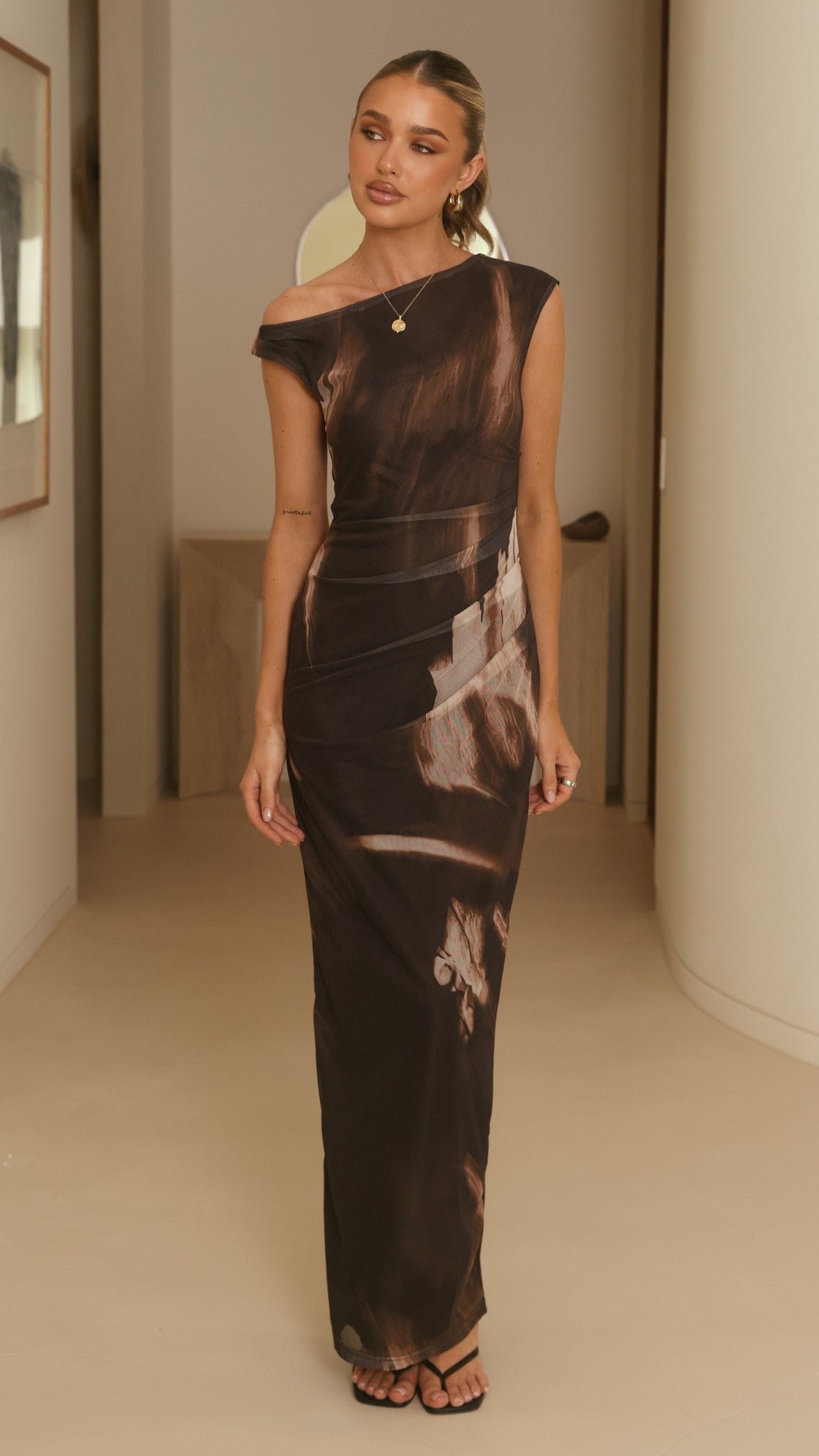 Lilah Sheer Maxi Dress - Cocoa Ochre - Billy J